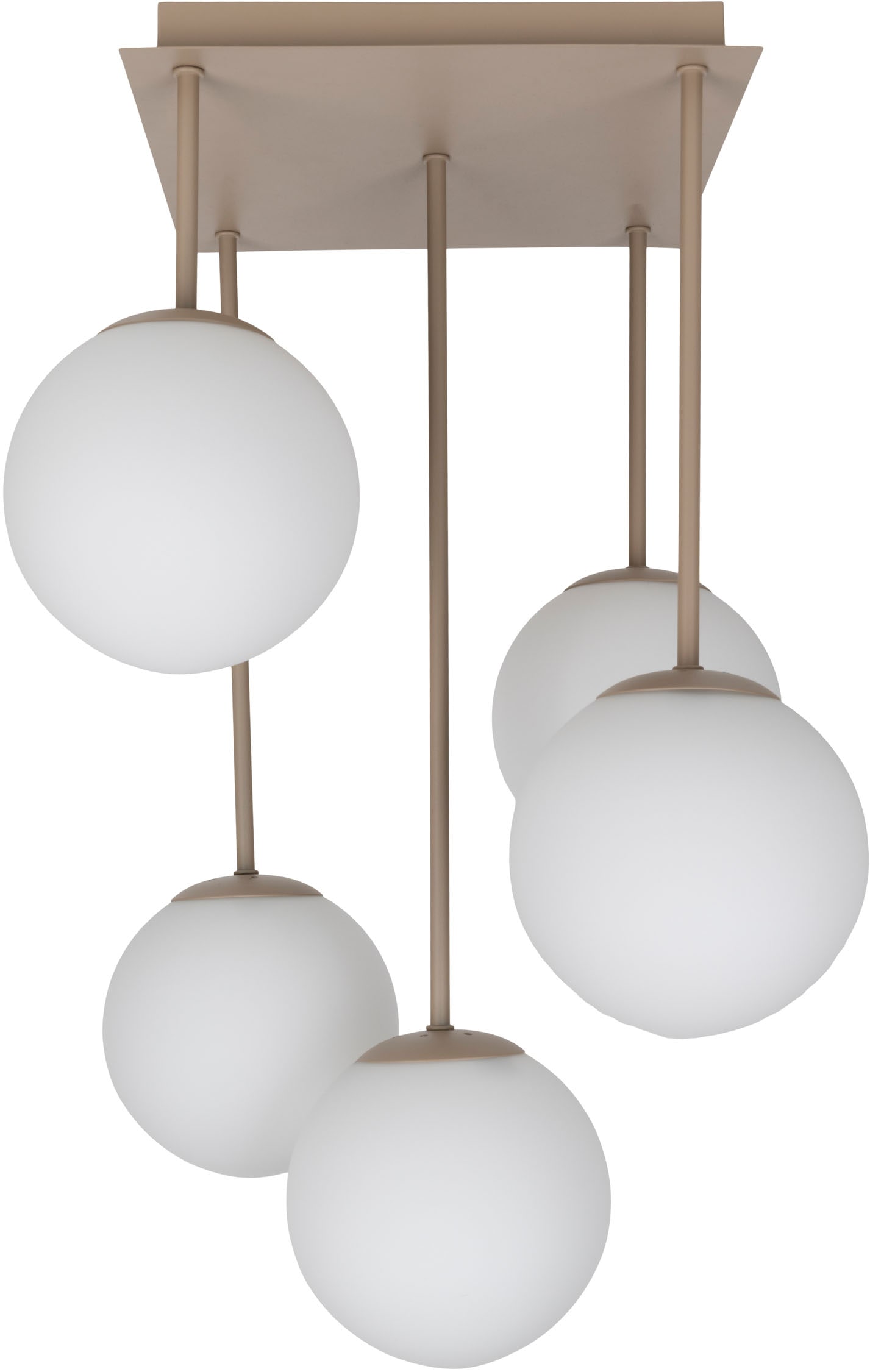 my home Pendelleuchte »Nymölla« E14 1 Stk. 5 opal-weiße Glaskugeln mit je 1x E14 exkl., Gestell eckig beige matt