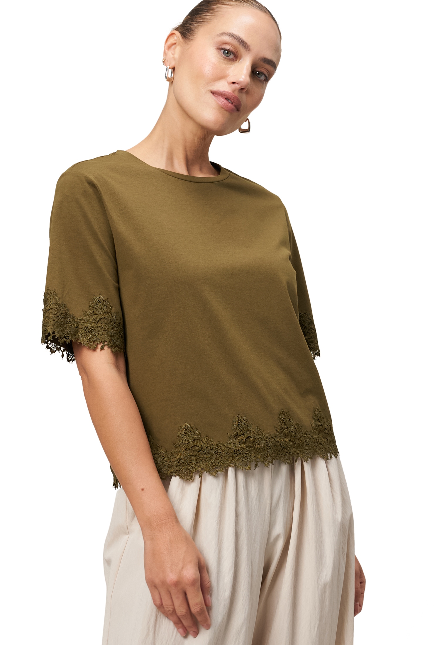 Zero Kurzarmshirt "Damen Shirt mit Spitzenbesatz" 1 Stk. tlg. Spitze günstig online kaufen