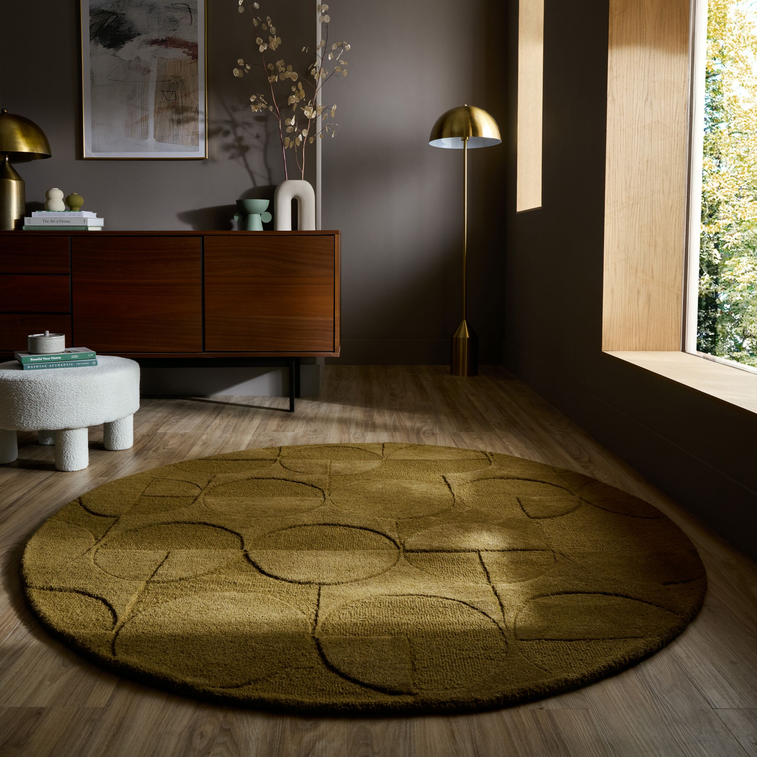 FLAIR RUGS Wollteppich "GIGI" rund 8 mm Höhe aus 100% Wolle, geometrisches Design, fußbodenheizungsgeeignet