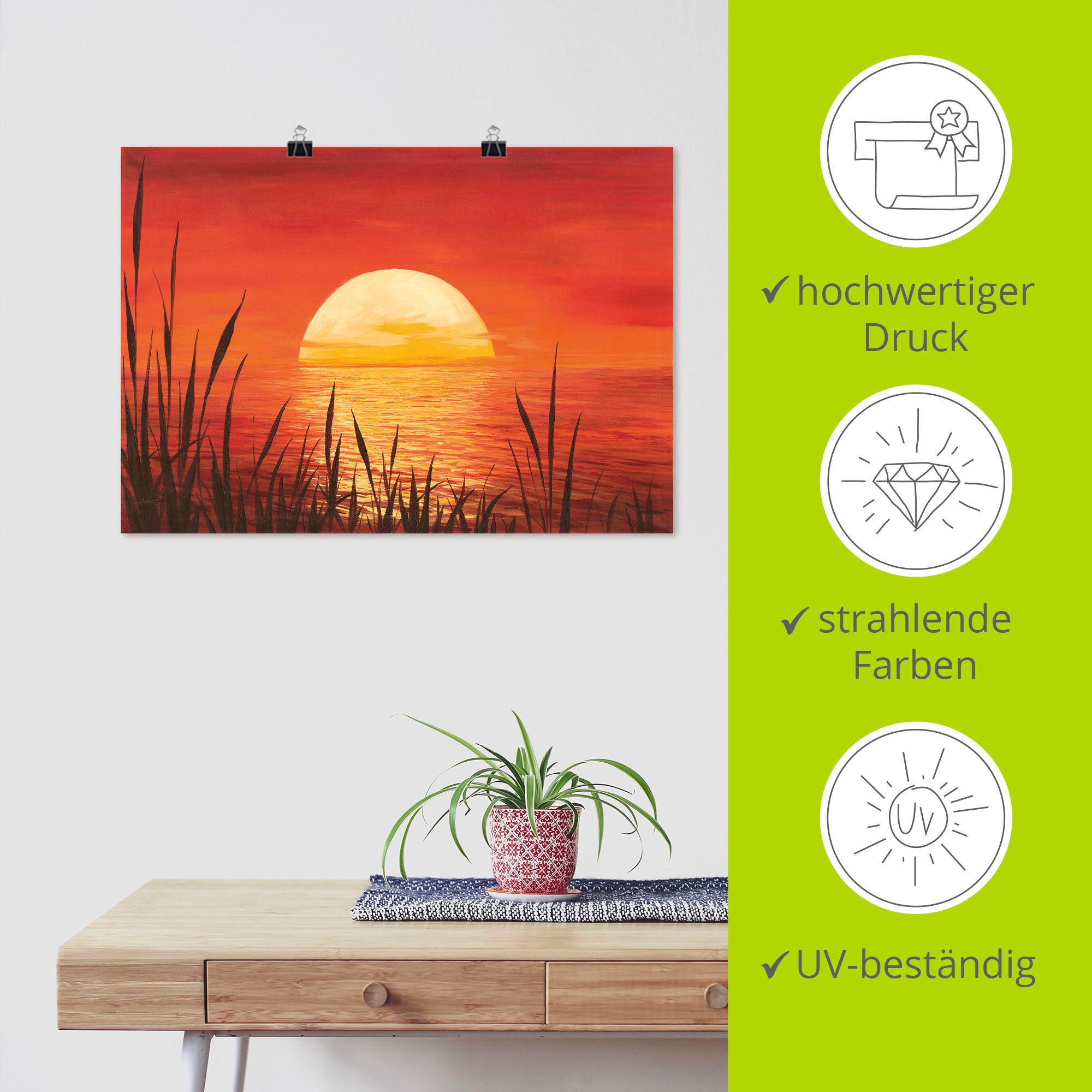 Artland Wandbild »Roter Sonnenuntergang am Ozean«, Bilder vom Sonnenuntergang & -aufgang (1 Stück), in vielen Größen & Produktarten - Alubild / Outdoorbild, Leinwandbild, Poster, Wandaufkleber / Wandtattoo auch für Badezimmer geeignet