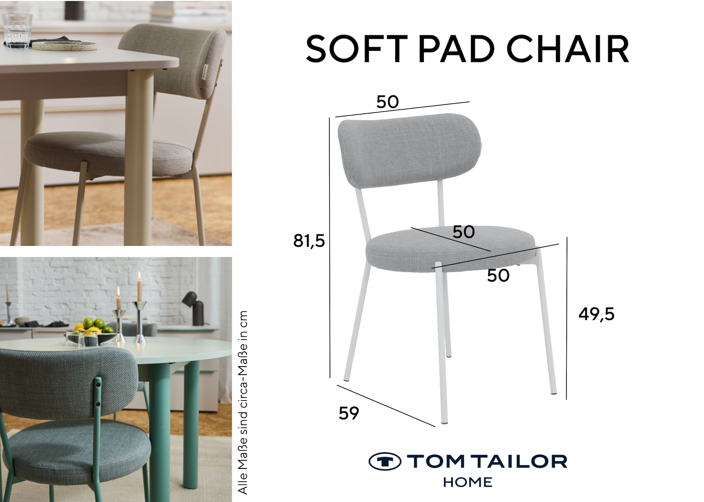 TOM TAILOR HOME 4-Fußstuhl »SOFT PAD CHAIR« (Set) 2 Stk.Esszimmerstuhl, 4-Fußgestell, mit Rückenausschnitt