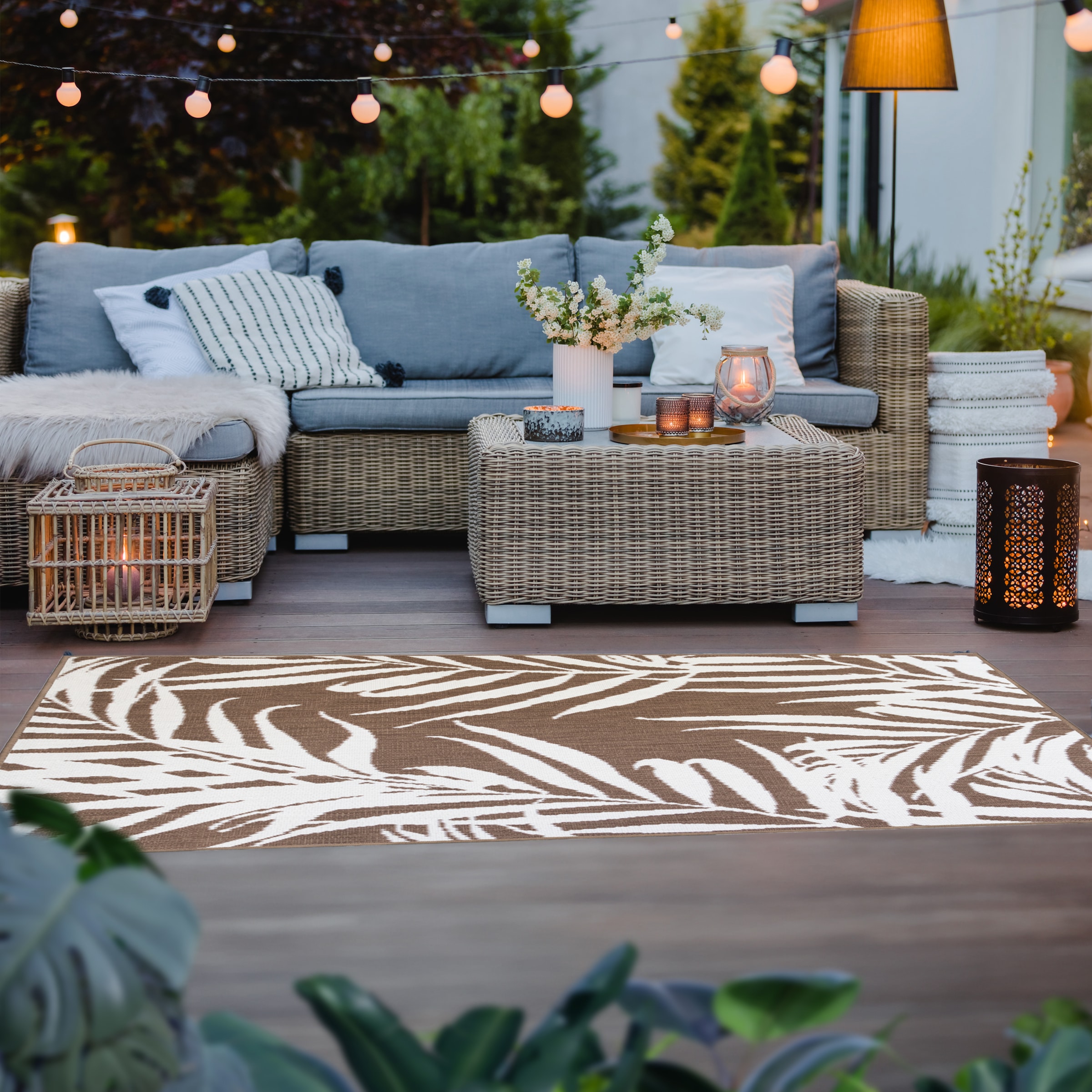 Primaflor-Ideen in Textil Teppich »Outdoorteppich REVERSO - Palm Tree«, rechteckig, 5 mm Höhe, Wendeteppich, Palmblätter, In- und Outdoor geeignet, wasserfest