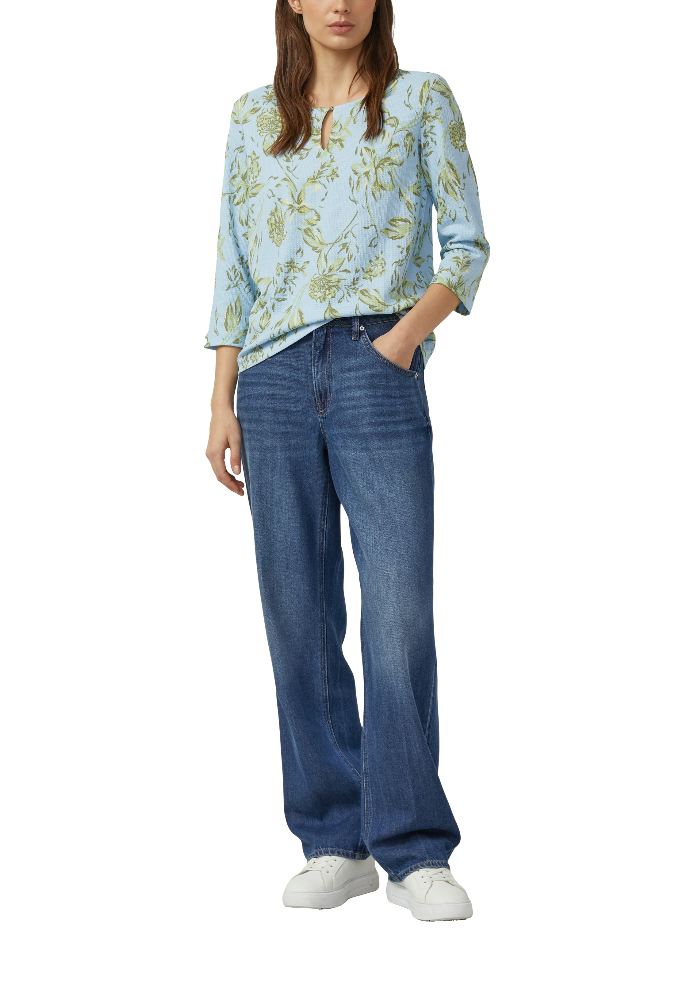 s.Oliver 3/4-Arm-Shirt mit floralem Allover-Print - Sommershirt Rundhals günstig online kaufen