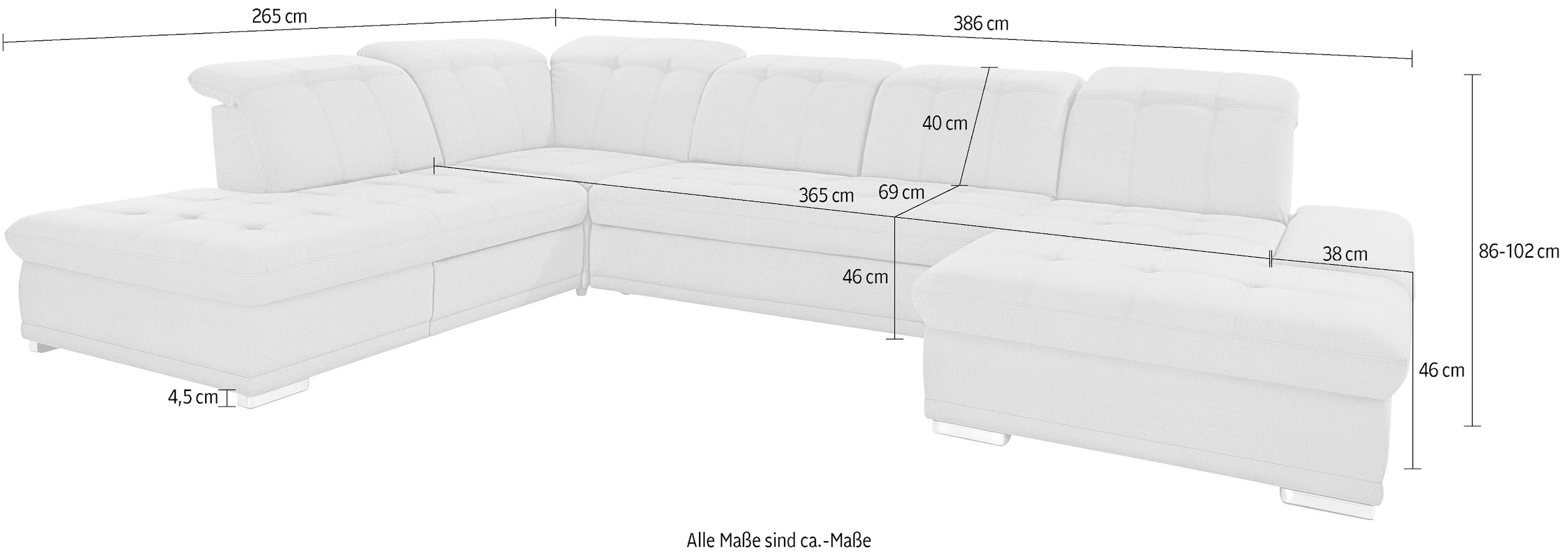 COTTA Wohnlandschaft »Holiday U-Form mit Sitztiefen-, Armteil- und Kopfteilverstellung«, wahlweise mit Bettfunktion & Bettkasten
