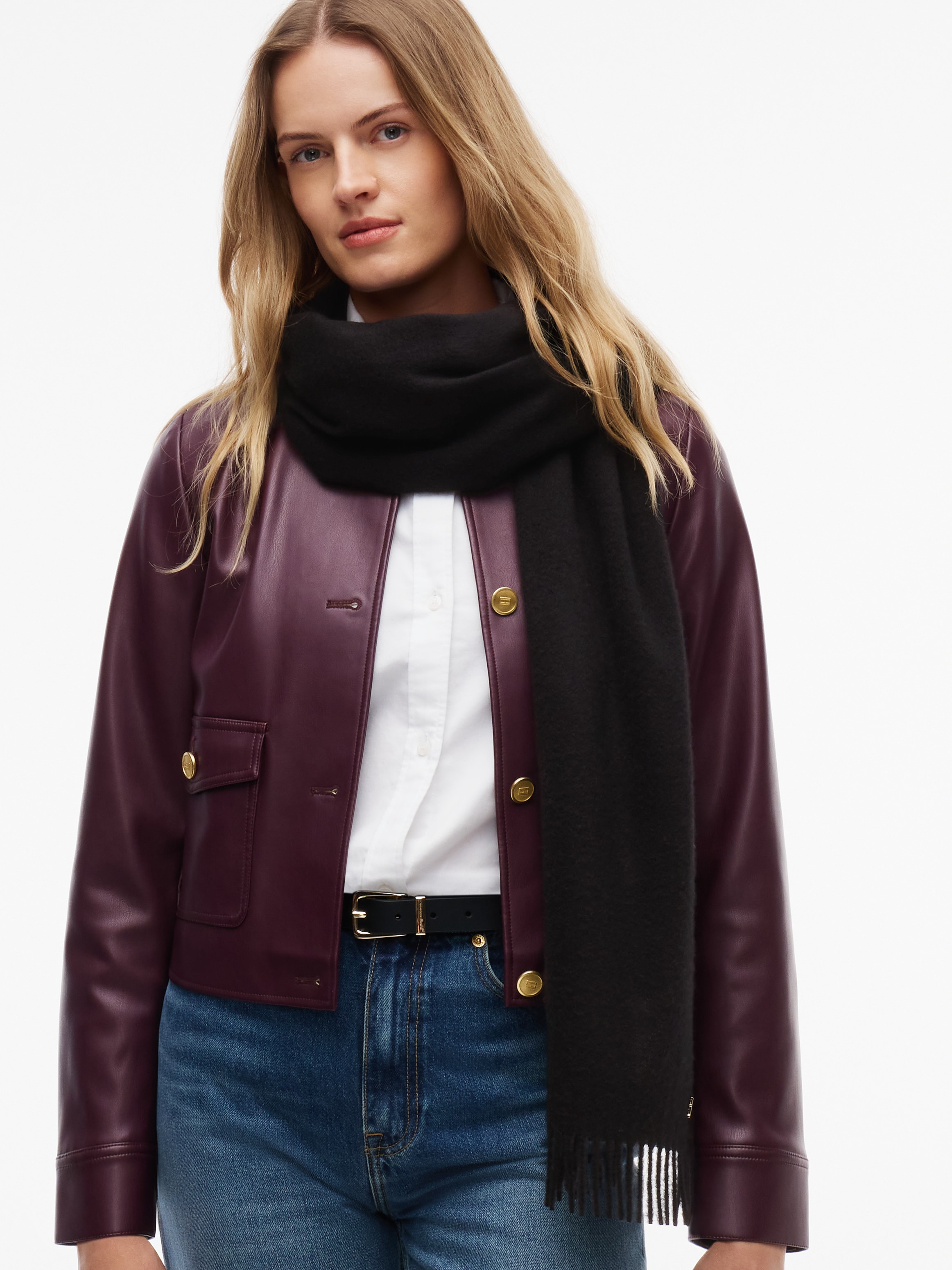 Tommy Hilfiger Damen Schwarz Loop "Cashmere Woven Scarf" Regular Fit Mit Fransen von Baur