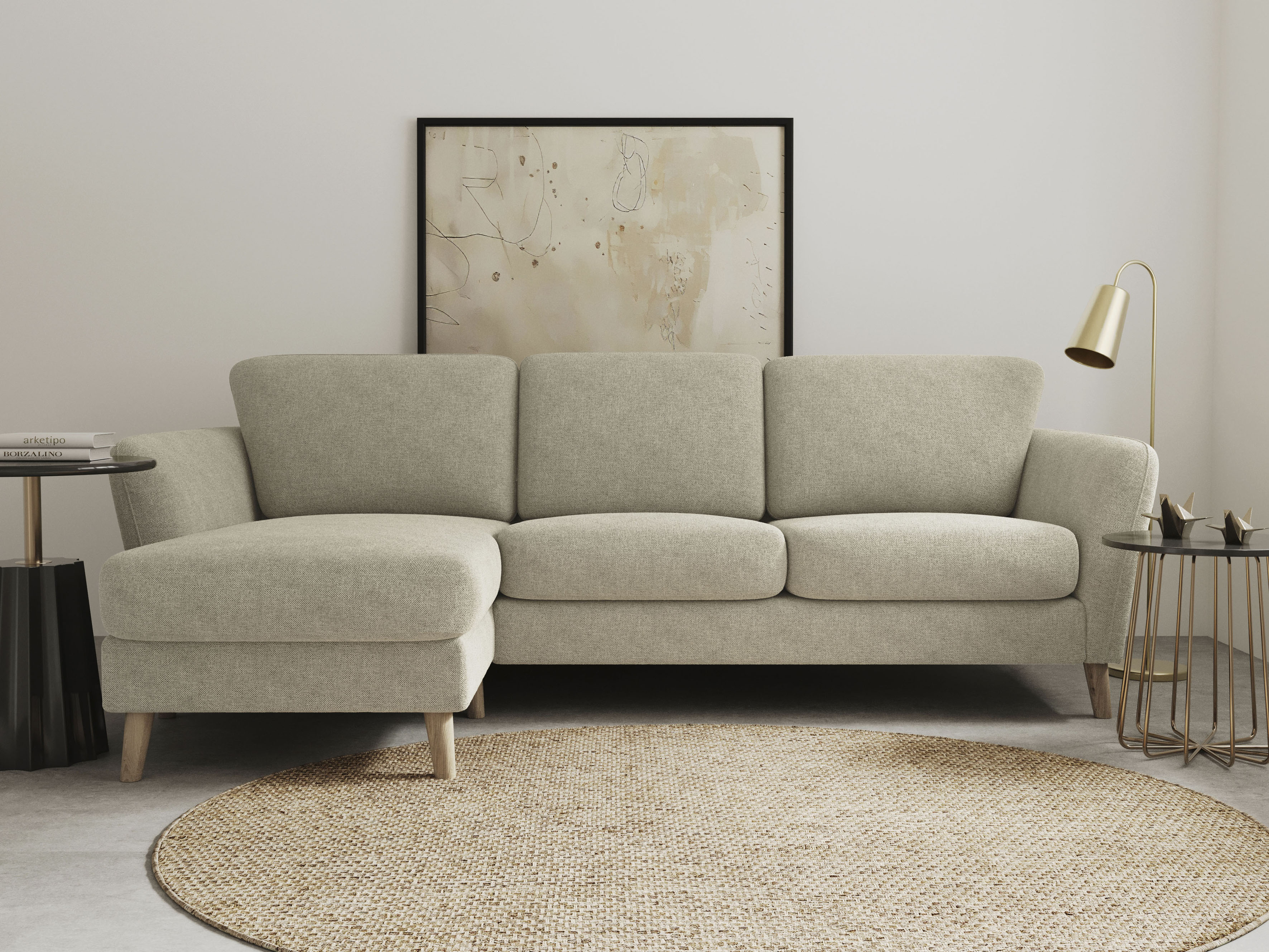 OTTO home Ecksofa "MARSEILLE (242/152cm),L-Form, Rec. rechts/links" Massivholzbeine Eiche, Landhausstil, Wellenunterfederung