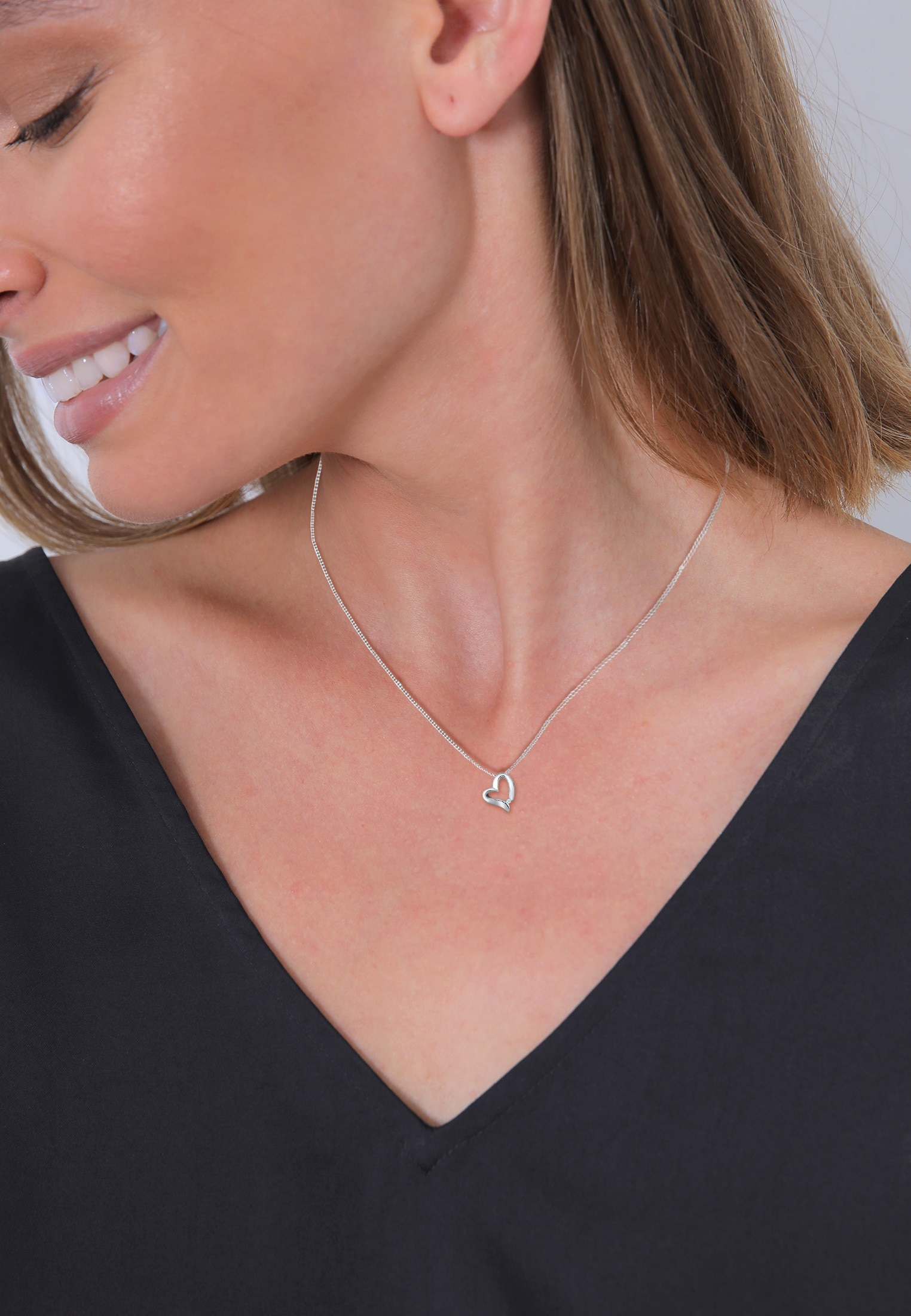Elli DIAMONDS Silberkette »Halskette Herz Romantisch Diamant (0.015 ct.) 925 Silber«