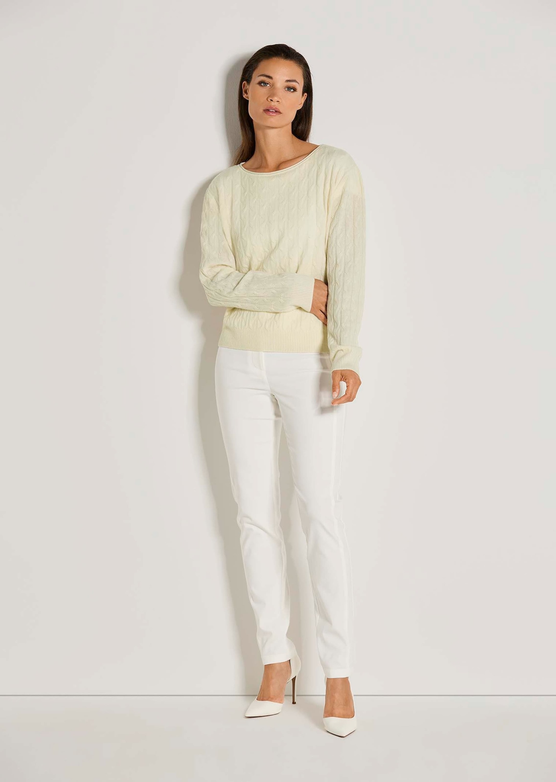 MADELEINE Longpullover "Strickpullover Eleganter Wollpullover mit Zopfmuste günstig online kaufen