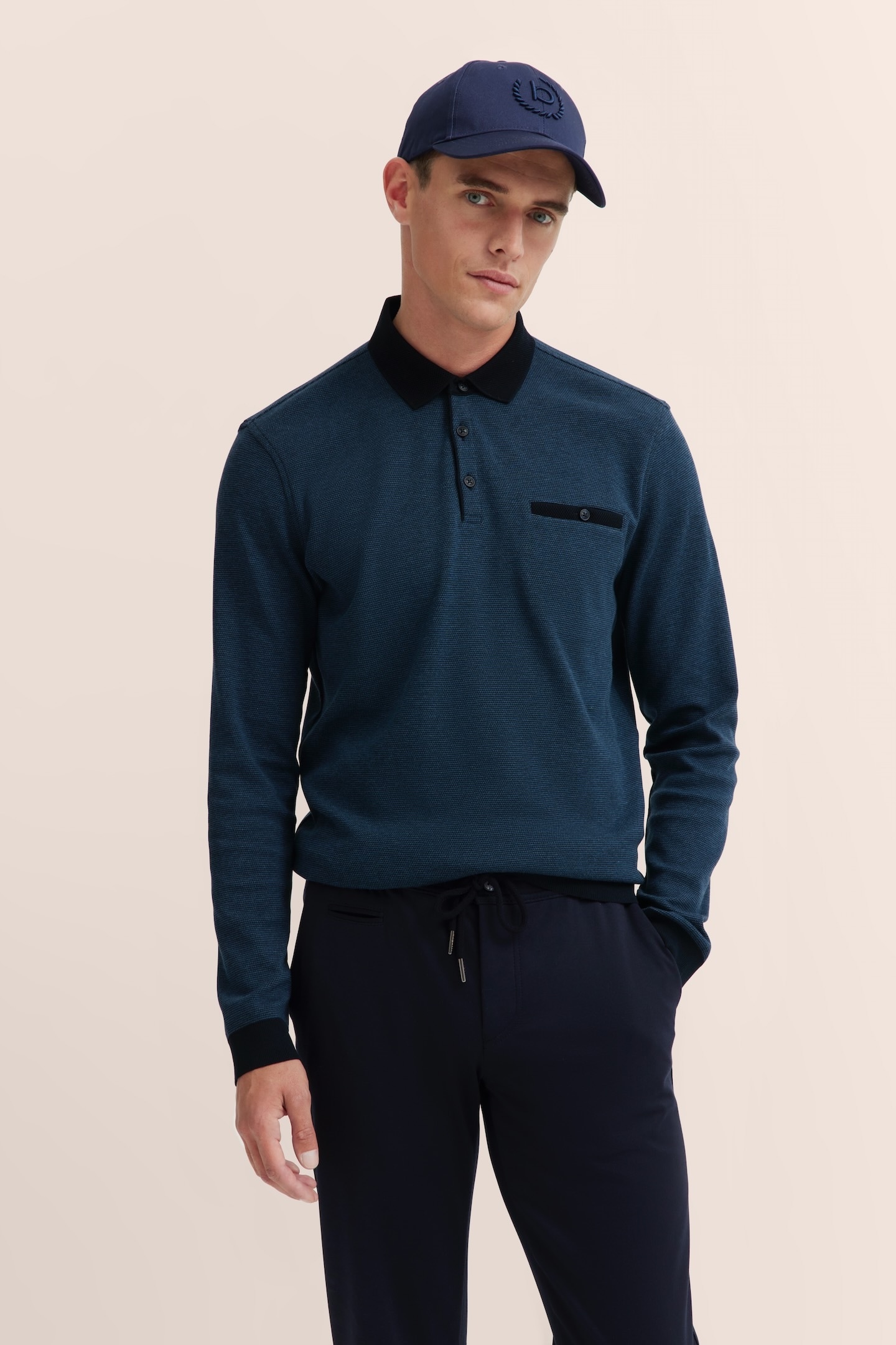 bugatti Langarm-Poloshirt, mit Strukturkragen