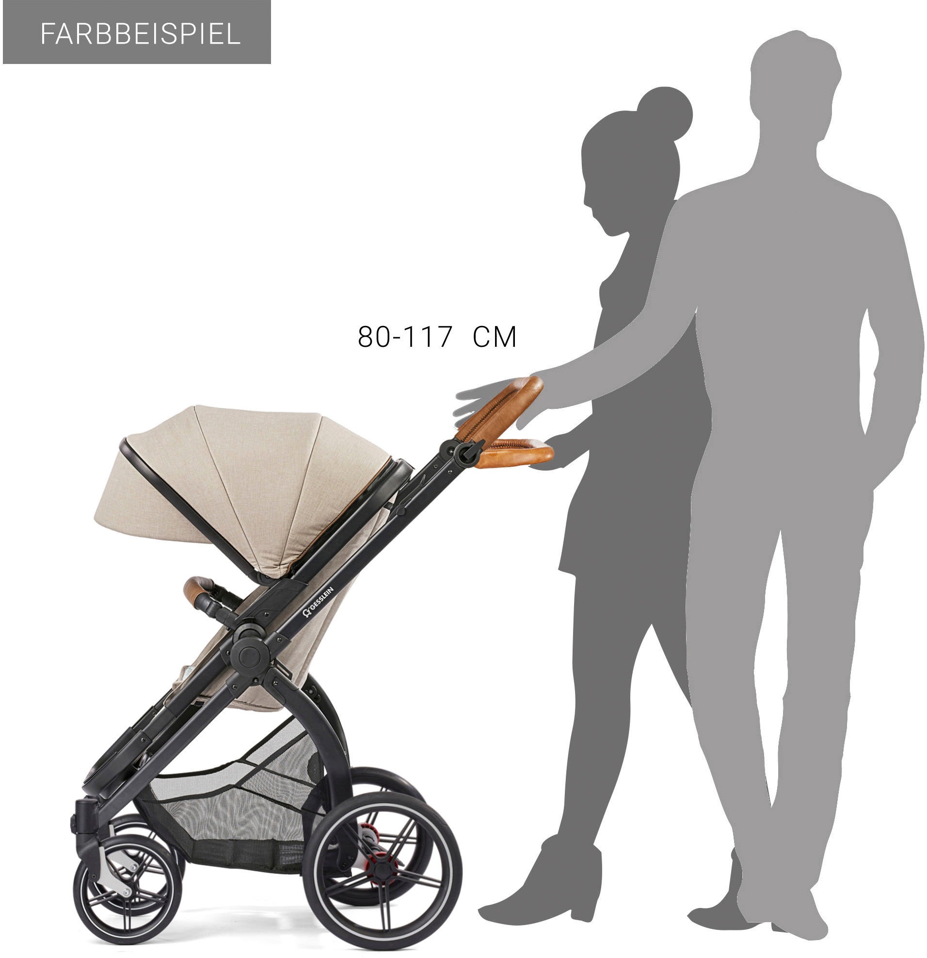 Gesslein Kombi-Kinderwagen »FX4 Soft+ mit Aufsatz Life, schwarz/tabak, sand«, mit Babywanne C3 und Babyschalenadapter