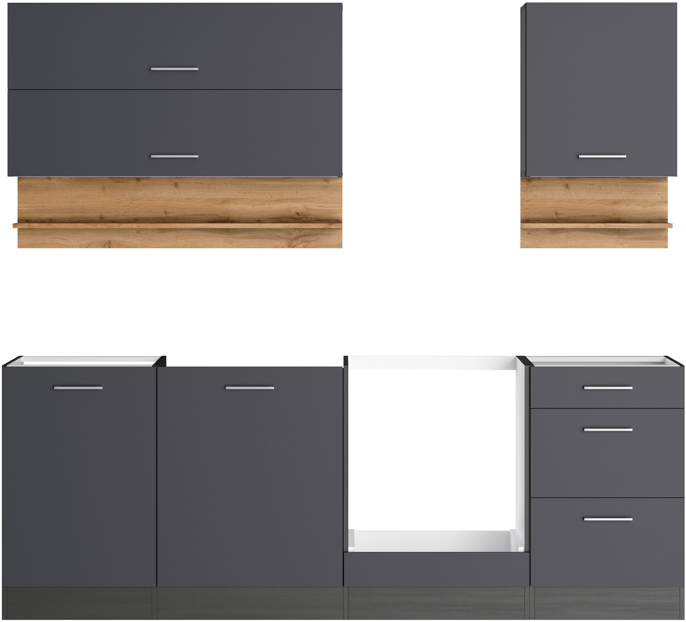 KOCHSTATION Küchenzeile »KS-Milan« 220 cm breit, robuste Metallauszüge, viel Stauraum