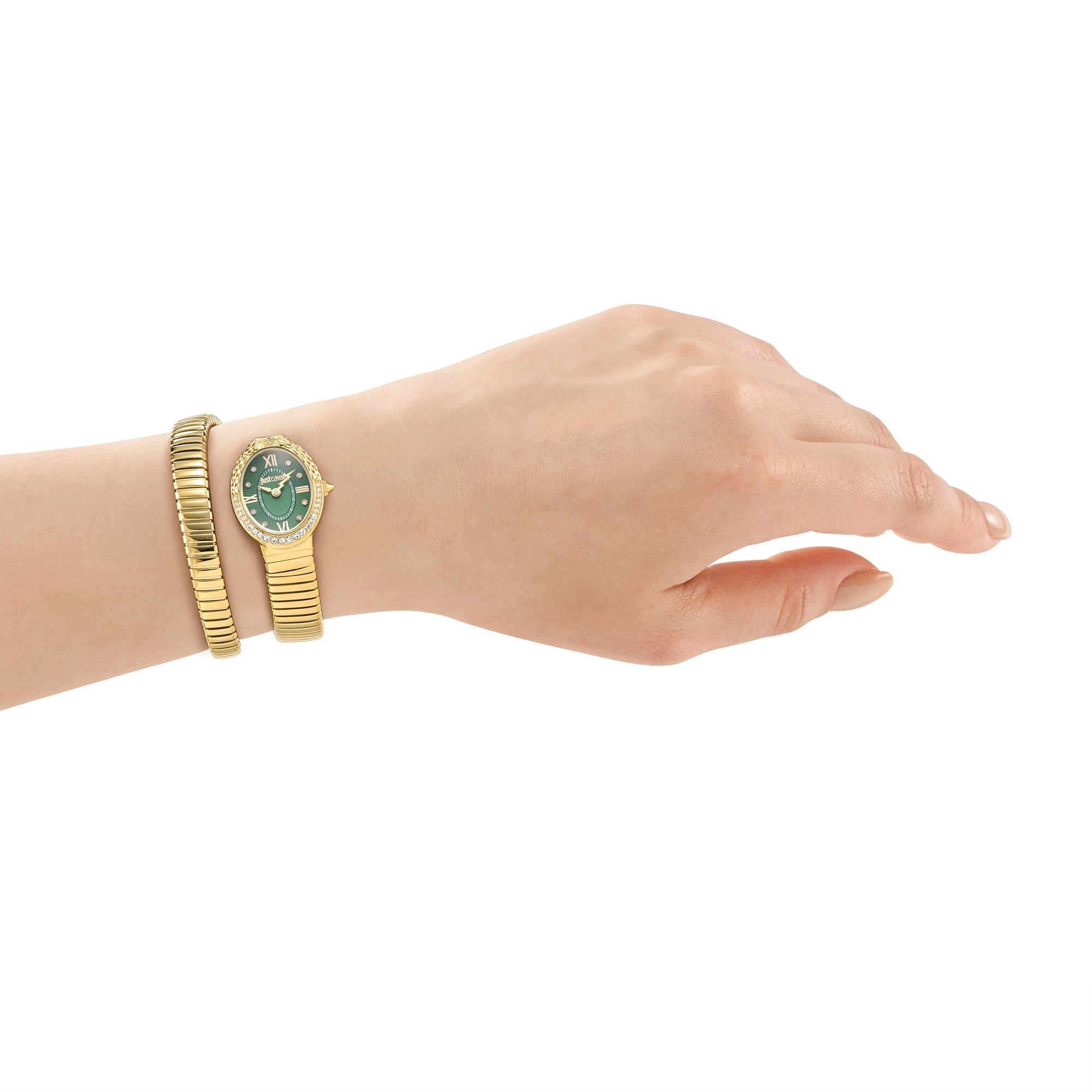 Just Cavalli Time Quarzuhr »Signature Snake« Armbanduhr, Damenuhr, Edelstahlarmband, analog, Kristallsteine