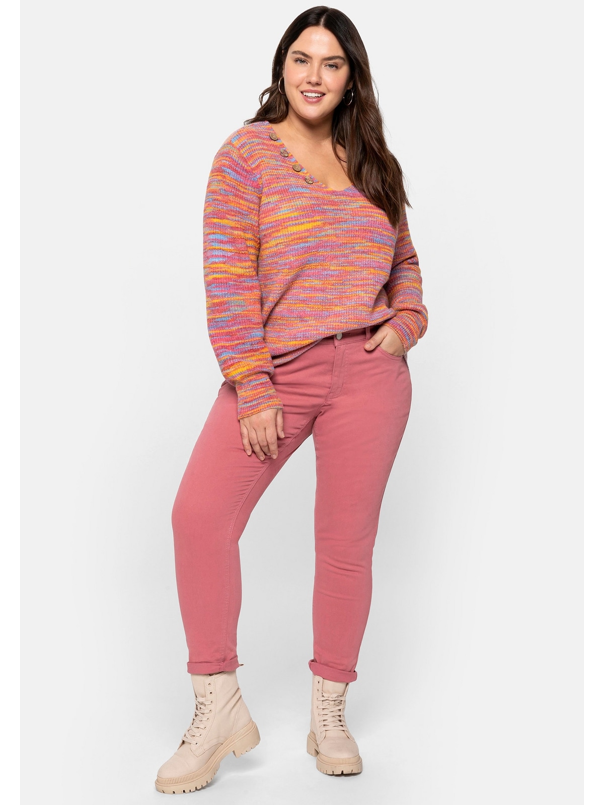 sheego by BAUR Größen«, Farbverlauf | mit kaufen V-Ausschnitt-Pullover »Große Regenbogenfarben Joe in Browns für