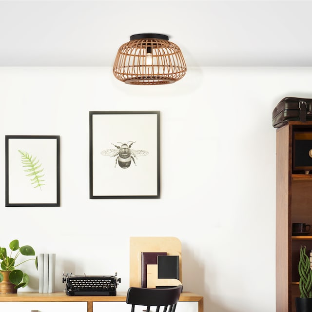 Home affaire Deckenleuchte »Grazay«, 1 flammig-flammig, Deckenlampe mit  40cm Durchmesser, Schirm aus Rattan - schwarz/natur | BAUR
