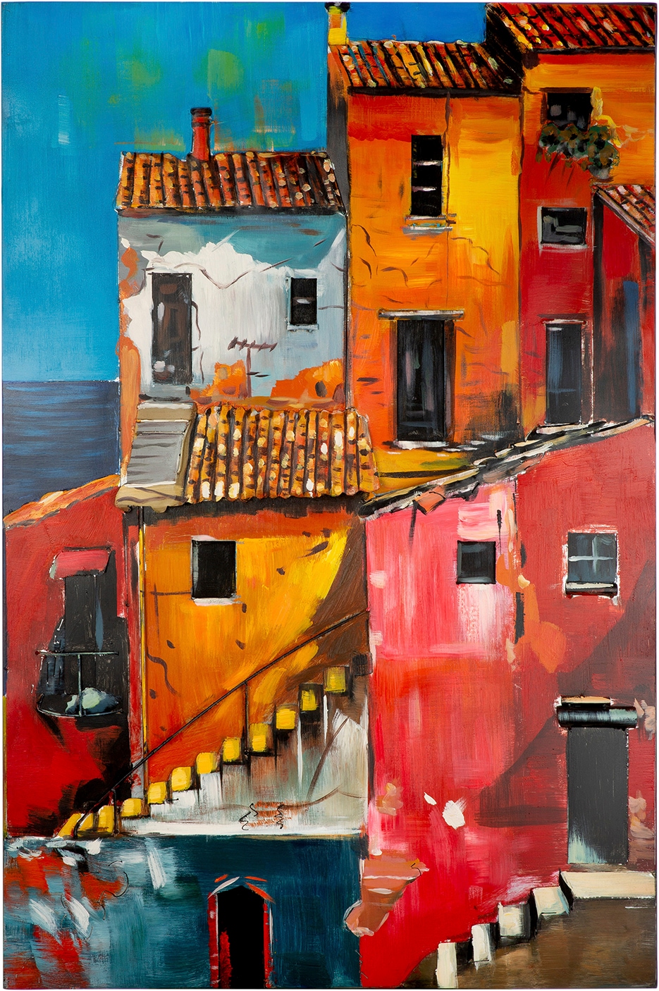 Casablanca by Gilde Metallbild "Bild rechteckig Vernazza orange, rot" Stadt 1 Stk. tlg. Stadtansicht mediterrane Haus Küstenort Italienbild Urlaubserinnerung