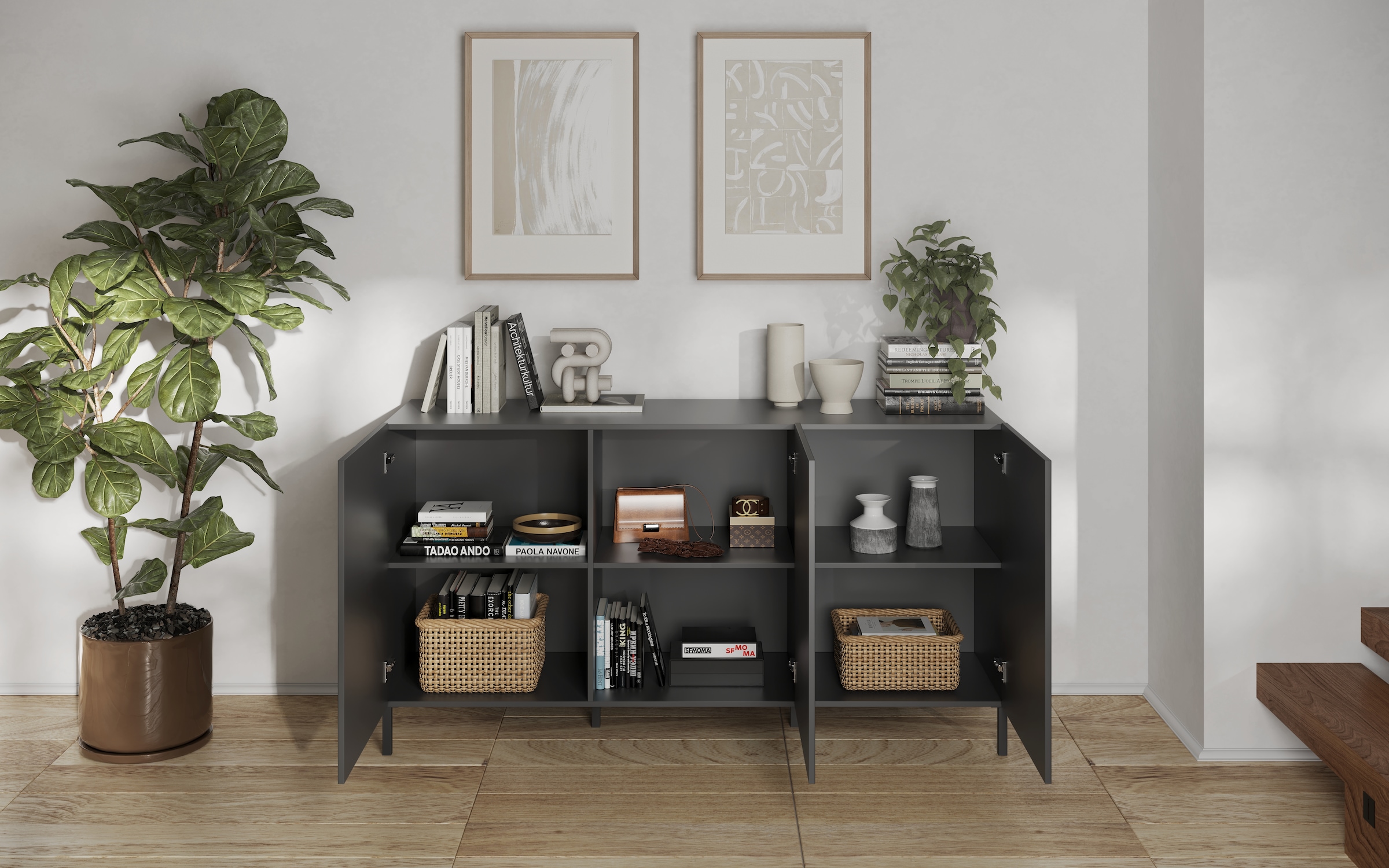 INOSIGN Sideboard »Snake Breite 181 cm, moderne Kommode mit 3 Türen«, Anrichte mit viel Stauraum, Front mit besonderem Siebdruck