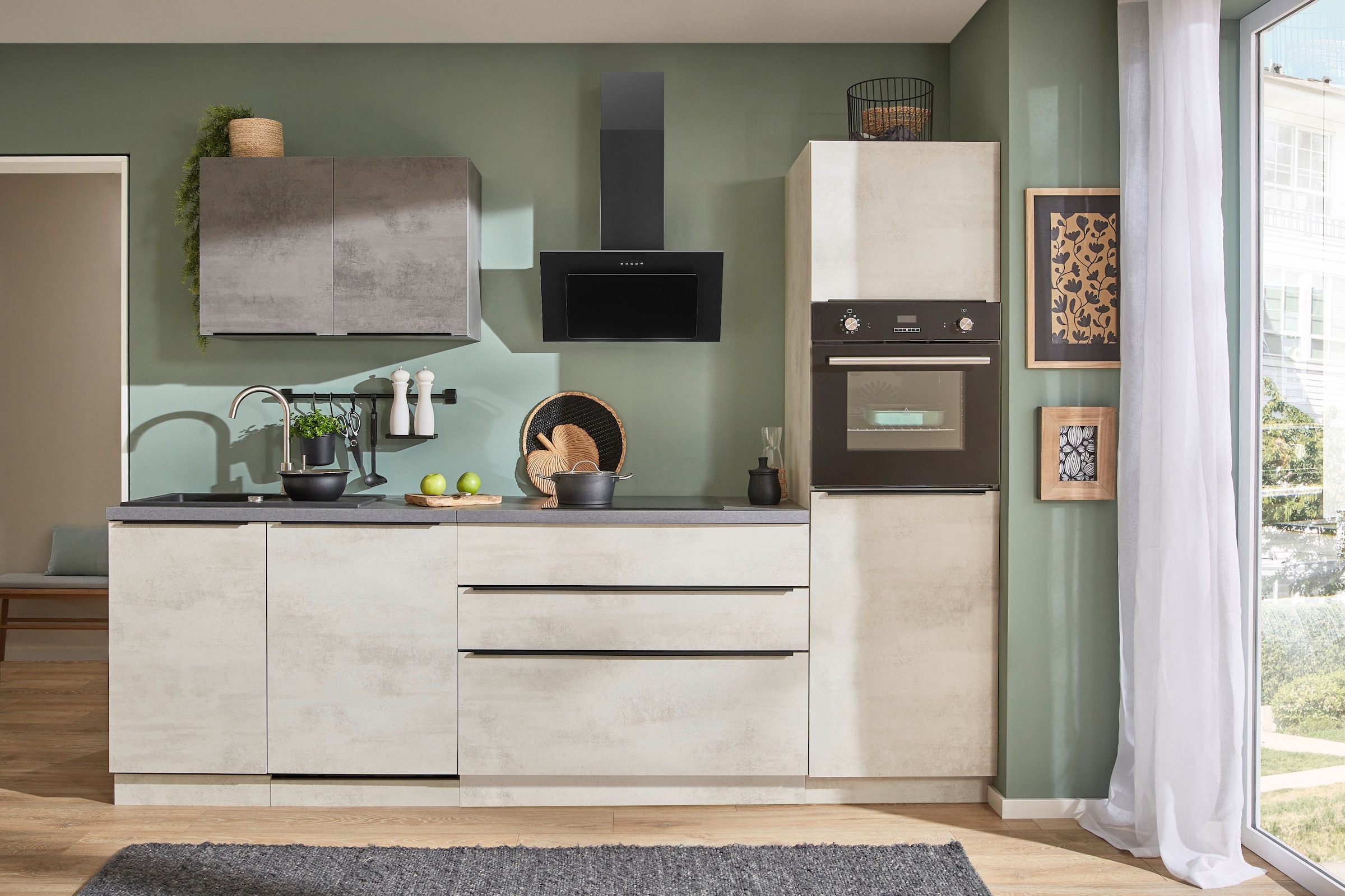 BASIC by Balculina Küchenzeile »Sanibel, Küche BxTxH 280x60x210 cm«, Breite 280cm, mit E-Geräten, Softclose für Türen und Schubkästen