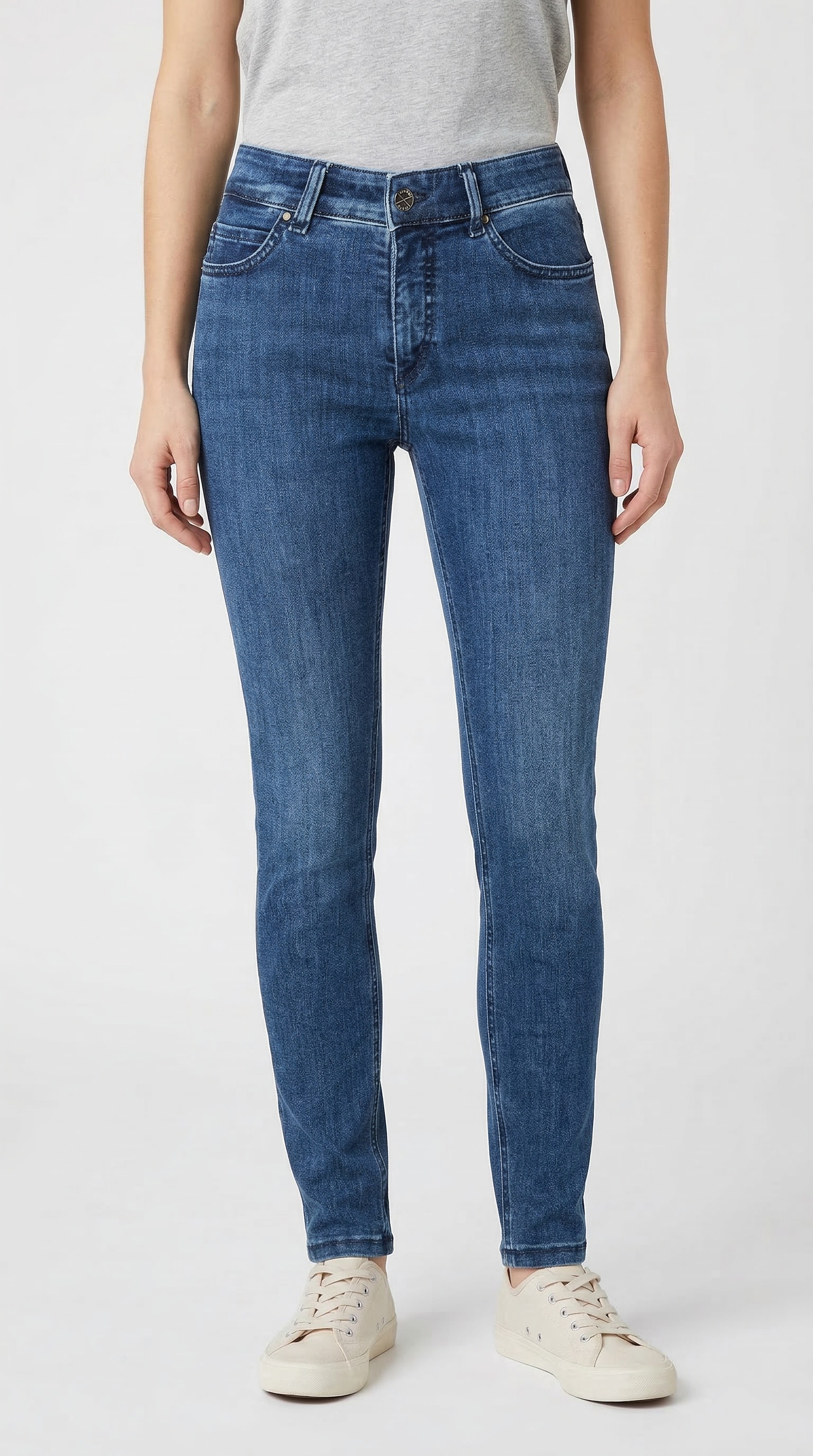 Skinny-fit-Jeans MAC, Damen, Gr. 38, Länge 32, sporty dunkelblau, Denim/Jeans, Obermaterial: 82% Baumwolle, 9% Polyester, 5% Elastomultiester, 4% Elasthan, unifarben, skinny fit knöchellang, Jeans, im Five-Pocket Style
