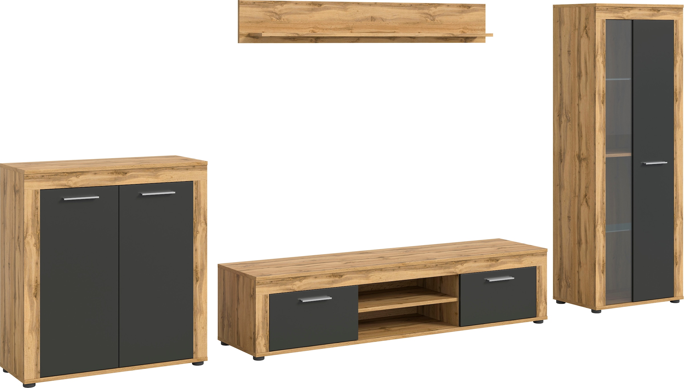 Home affaire Wohnwand "Aosta, Breite 330cm, best. aus Highboard, Lowboard, günstig online kaufen