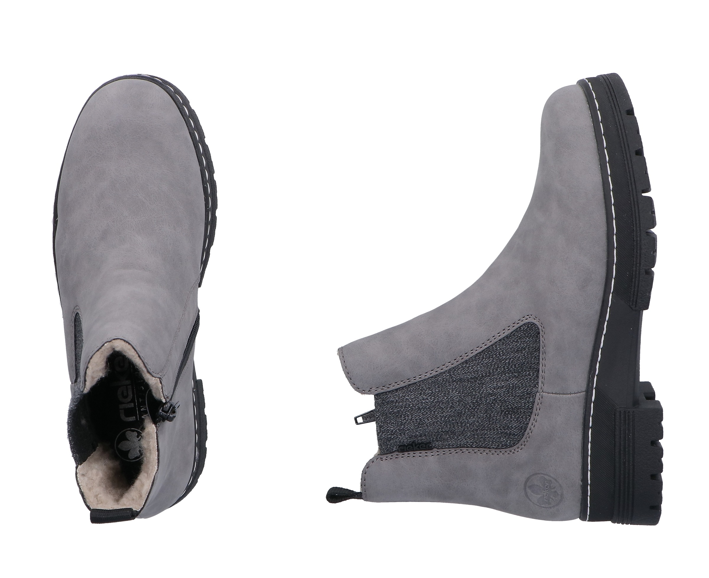 Chelseaboots RIEKER, Damen, Gr. 37, grau, Elastischer Einsatz, Lederimitat, Basic, Schuhe Chelseaboots, Winterstiefelette, Winterboots, Blockabsatz, mit Stretcheinsatz 3
