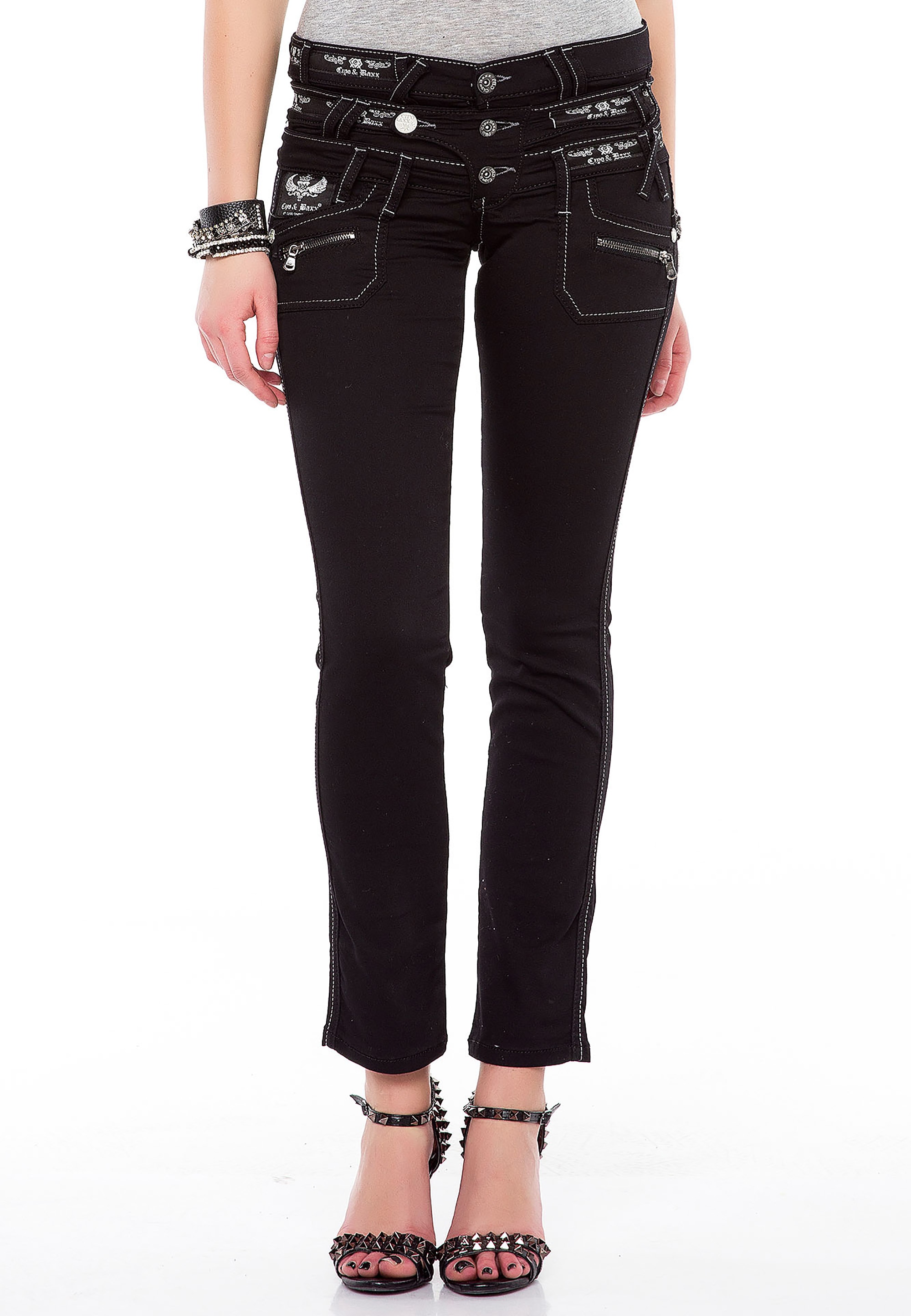 Slim-fit-Jeans, mit modischem Dreifach-Bund in Slim Fit