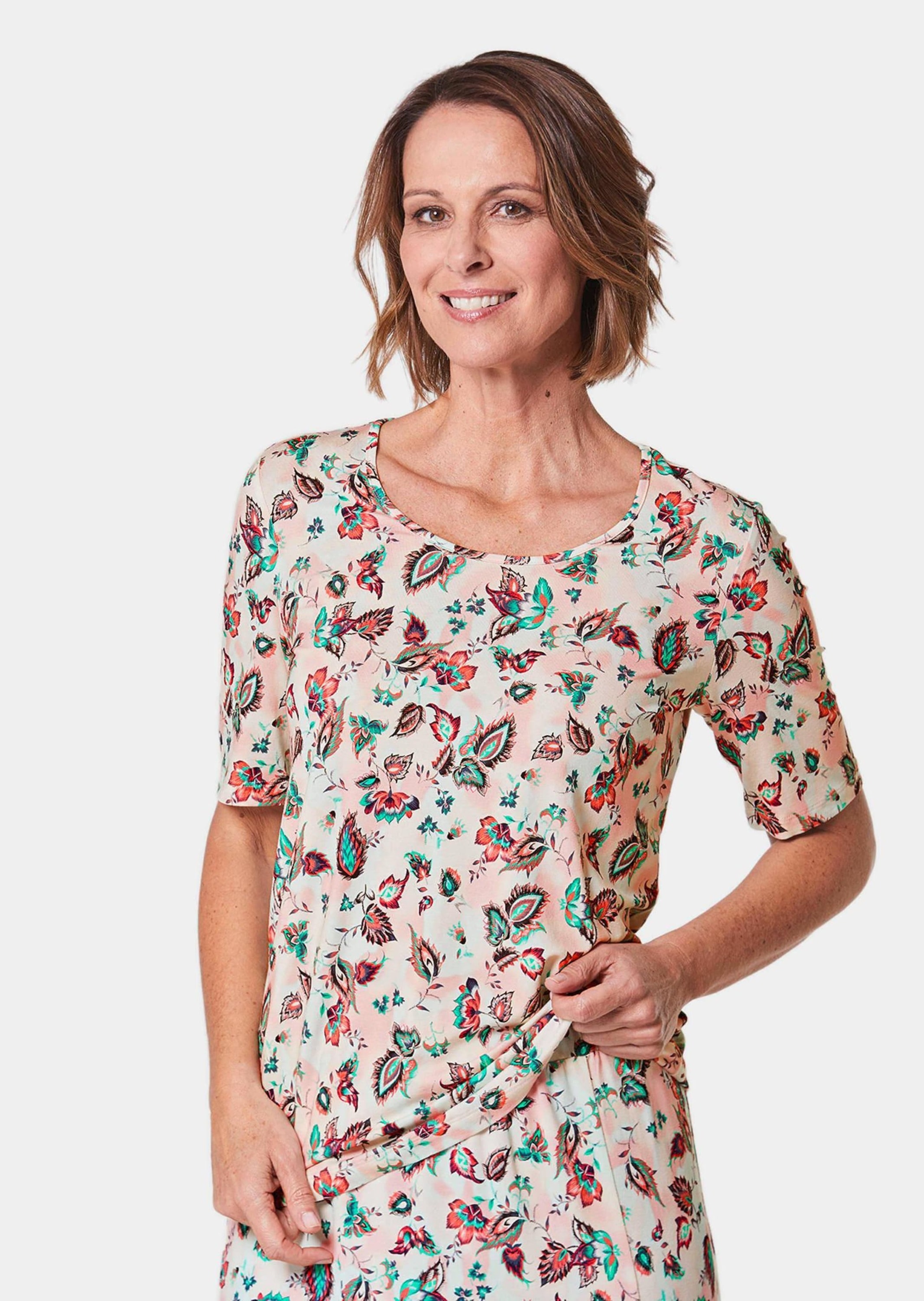 GOLDNER Print-Shirt "Druckshirt in kraftvollen Farben" Mehrfarbiges Blätter günstig online kaufen