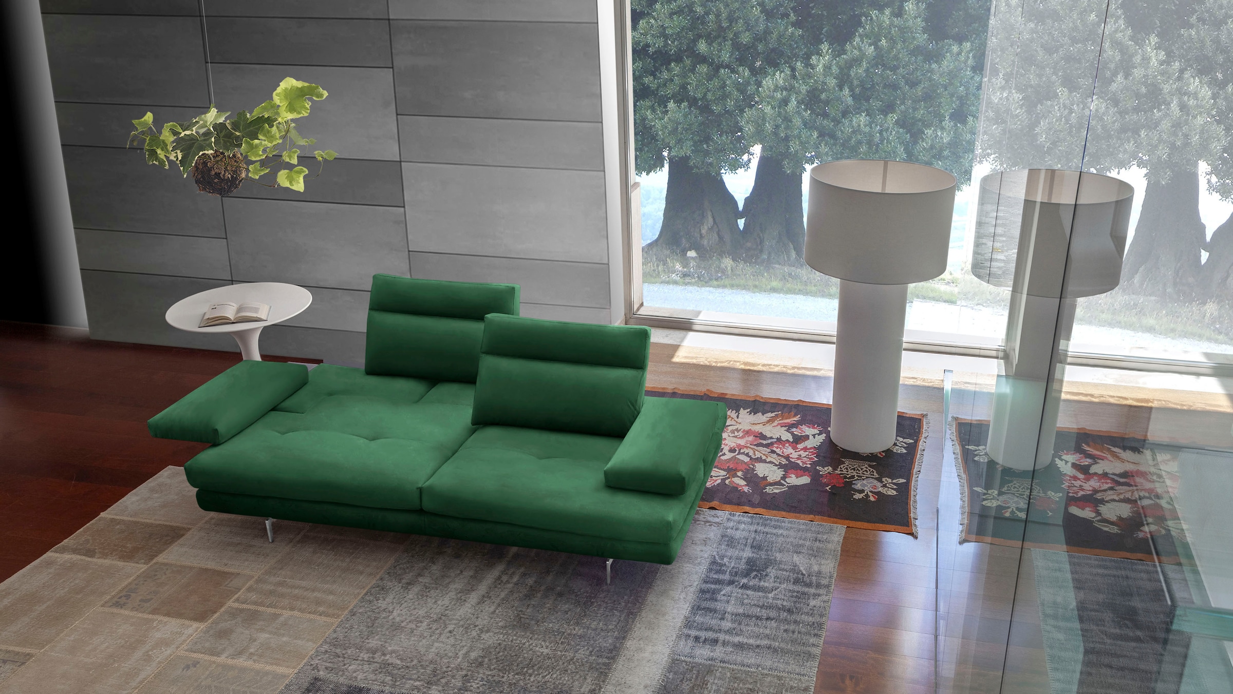 CALIA ITALIA 3,5-Sitzer "Toby Wing, 228 cm breit, Designsofa mit erstklassigem Sitzkomfort" inklusive Sitztiefenverstellung, Füße in Chrom glänzend