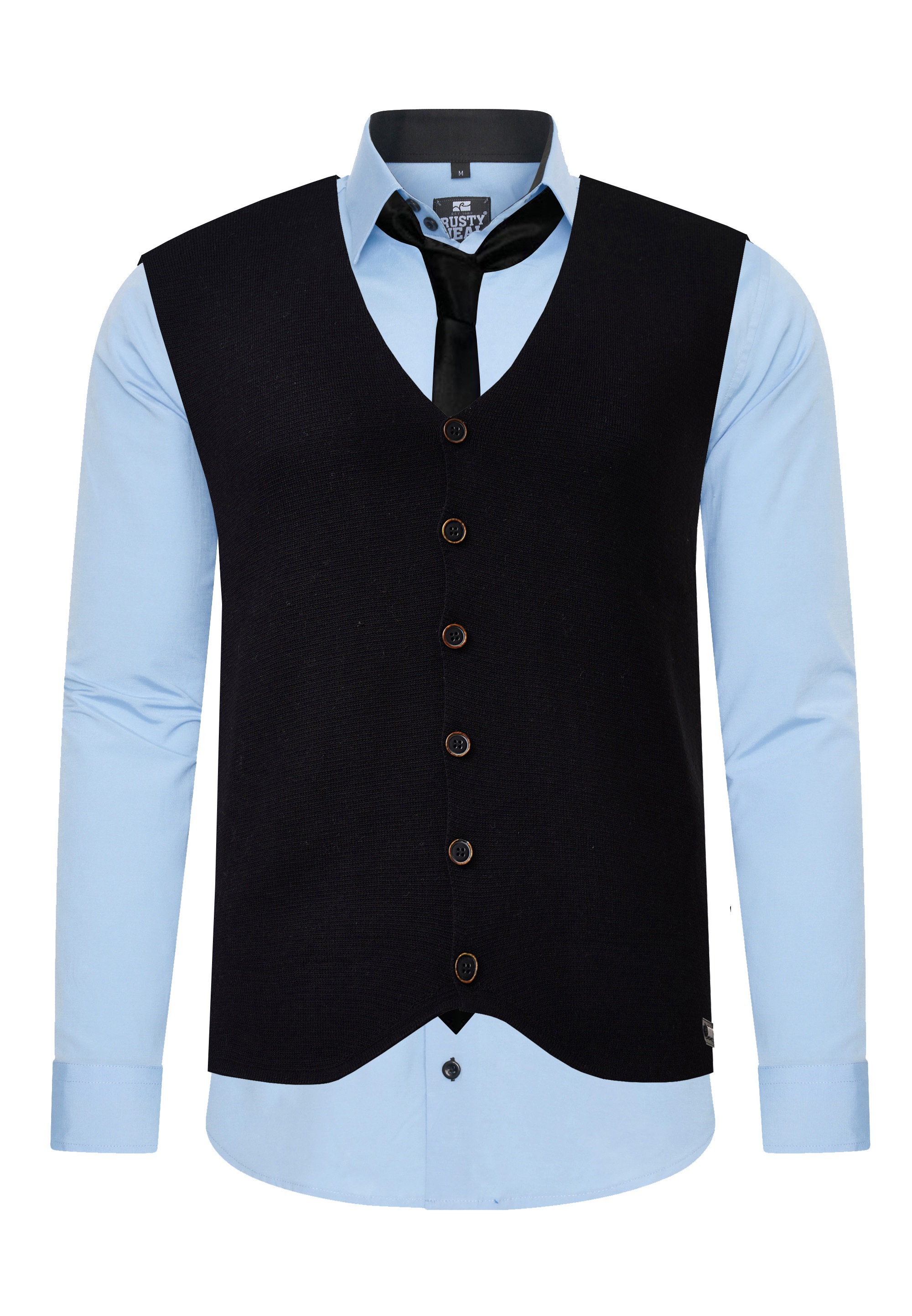Rusty Neal Langarmhemd mit Weste und Krawatte