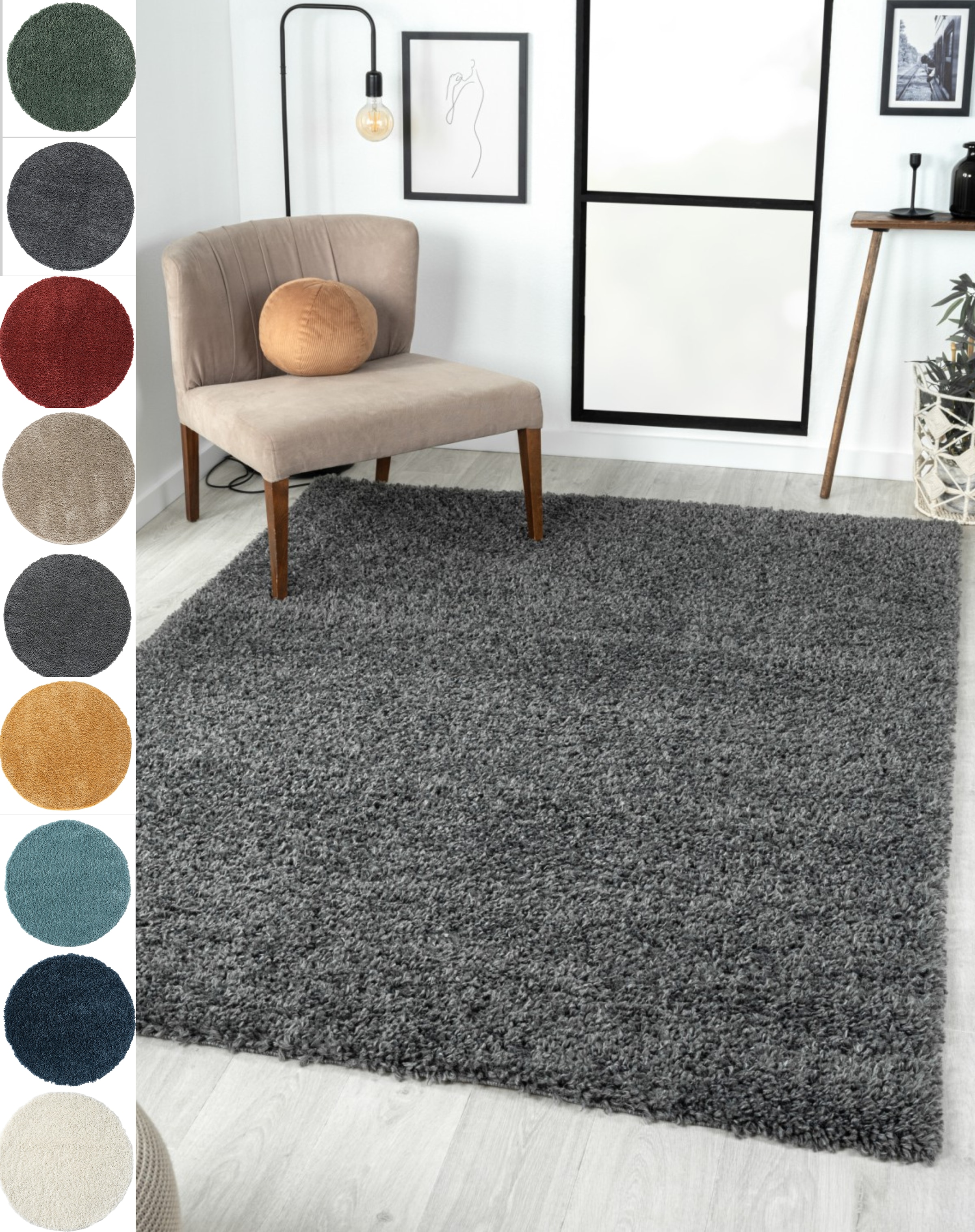 Hochflor-Teppich "My Shaggy", grau (dunkelgrau), B:70cm H:37mm L:140cm, Polypropylen (PP), MYFLAIR MÖBEL & ACCESSOIRES, Teppiche, Shaggy, Uni-Farben, leicht glänzend, Microfaser, extra flauschig