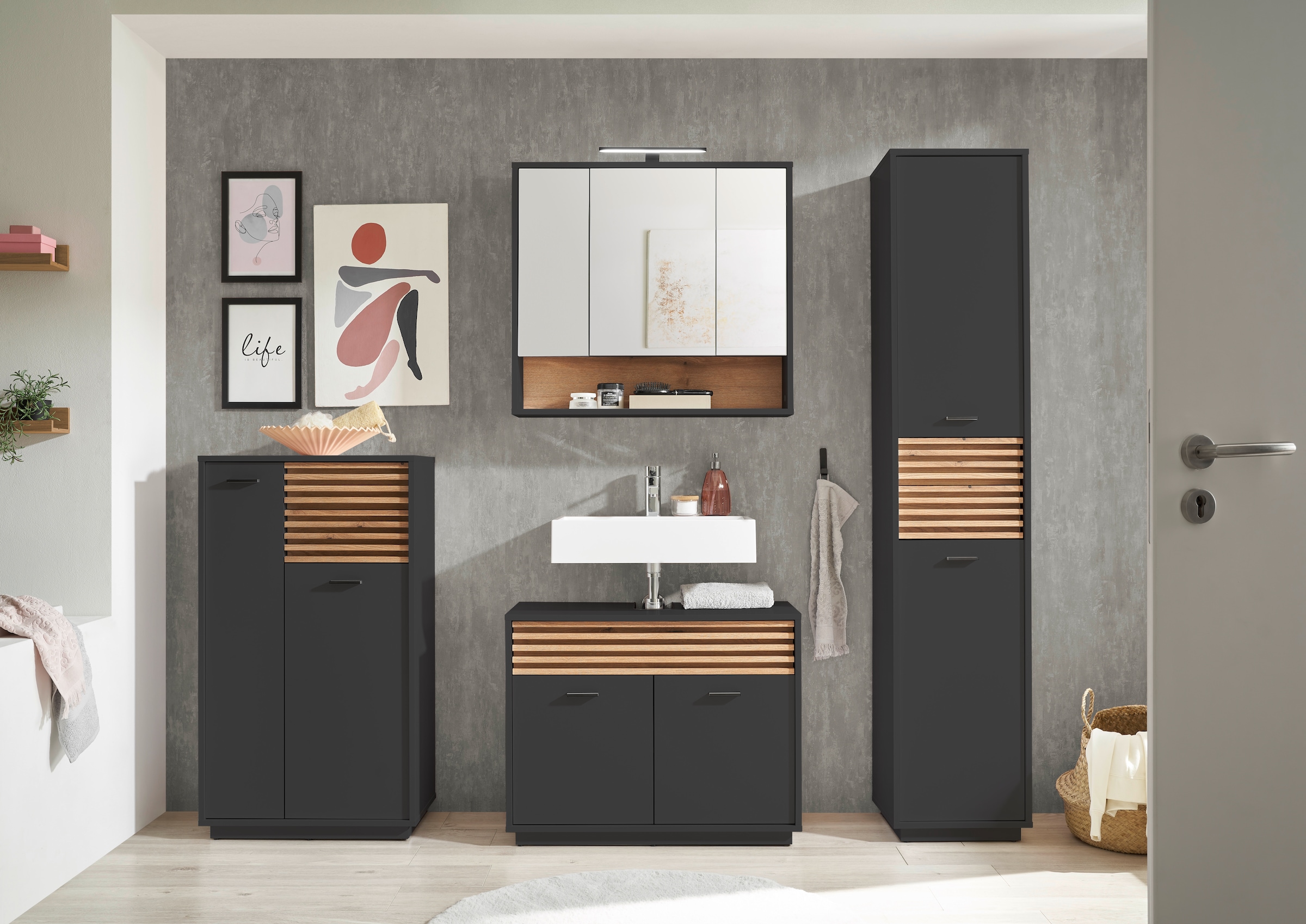 BASIC by Balculina Spiegelschrank »Liguria B/H/T 80x72x21 cm« 1 Stk. tlg. Breite 80cm, Beleuchtung, FSC-Mix 70%