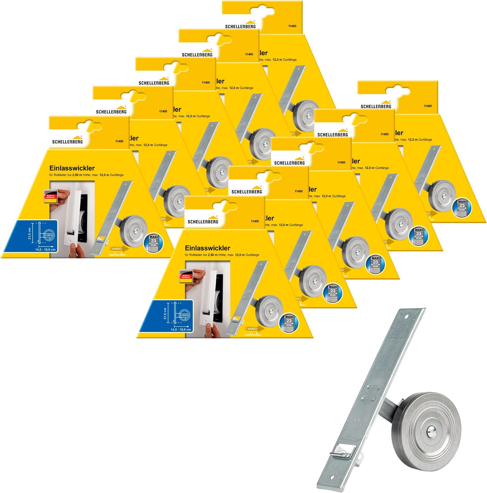 SCHELLENBERG Einlass-Gurtwickler "für das Rollladensystem Maxi, Lochabstand 21,5 cm, Unterputz-Montage", 10 Stk., silber, Gurtwickler, für
