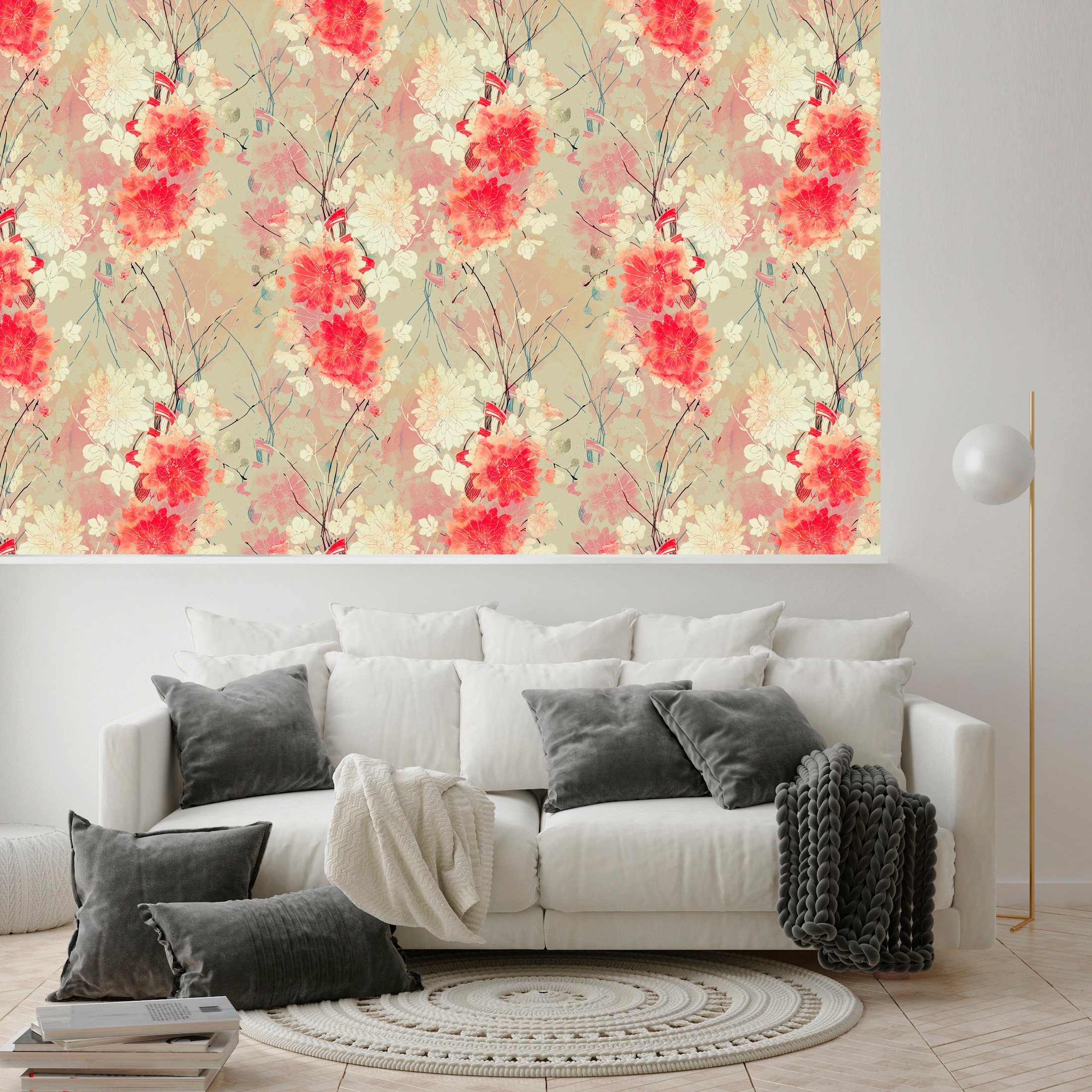 queence Vinyltapete »Flo«, bedruckt-Motiv-botanisch-floral-gemustert-natürlich, 90x250cm, selbstklebend, kinderleichte Anbringung, Sticker