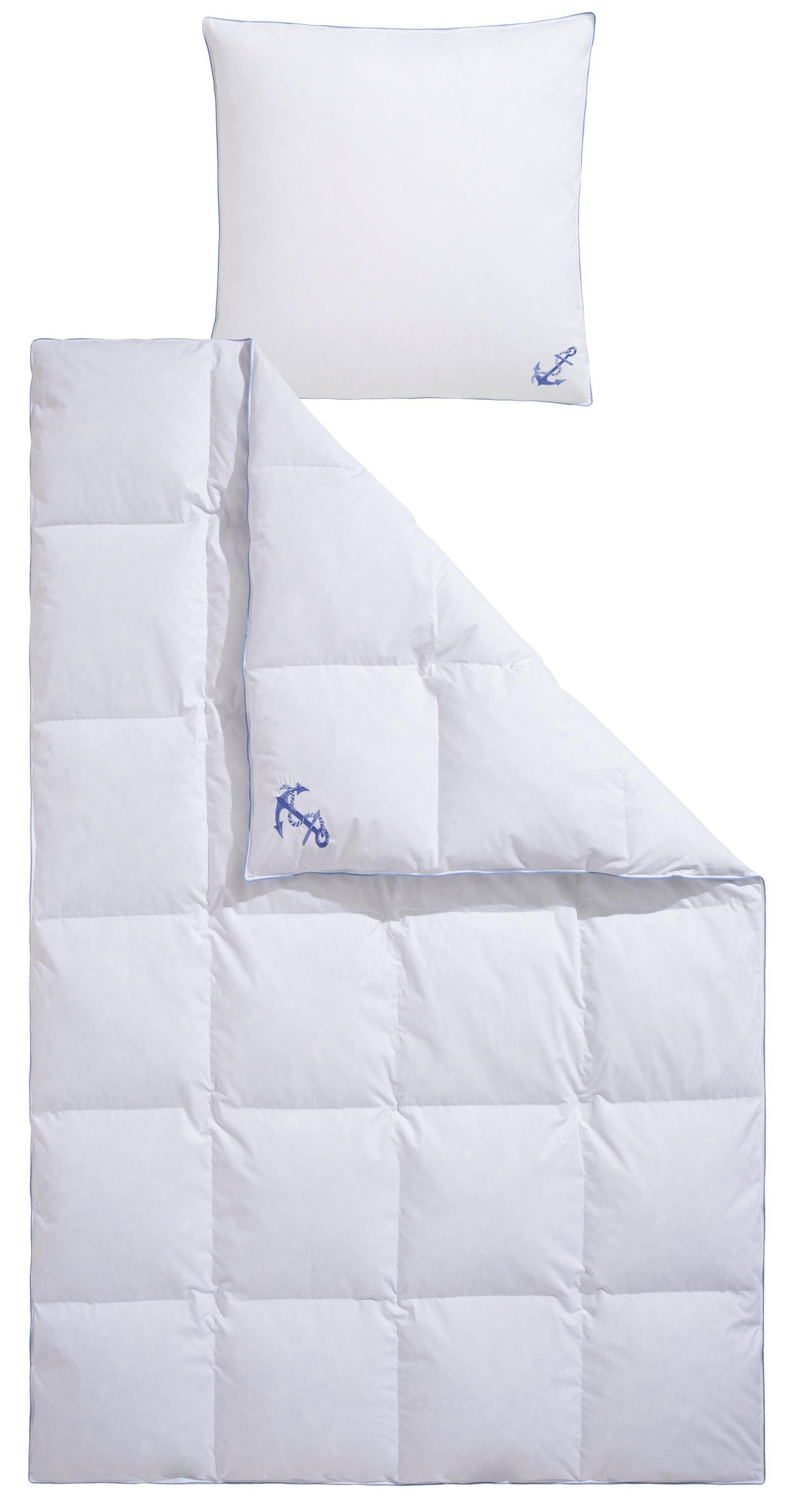 RIBECO Bettdecke + Kopfkissen "Anker" mit aufwendiger Anker-Stickerei günstig online kaufen
