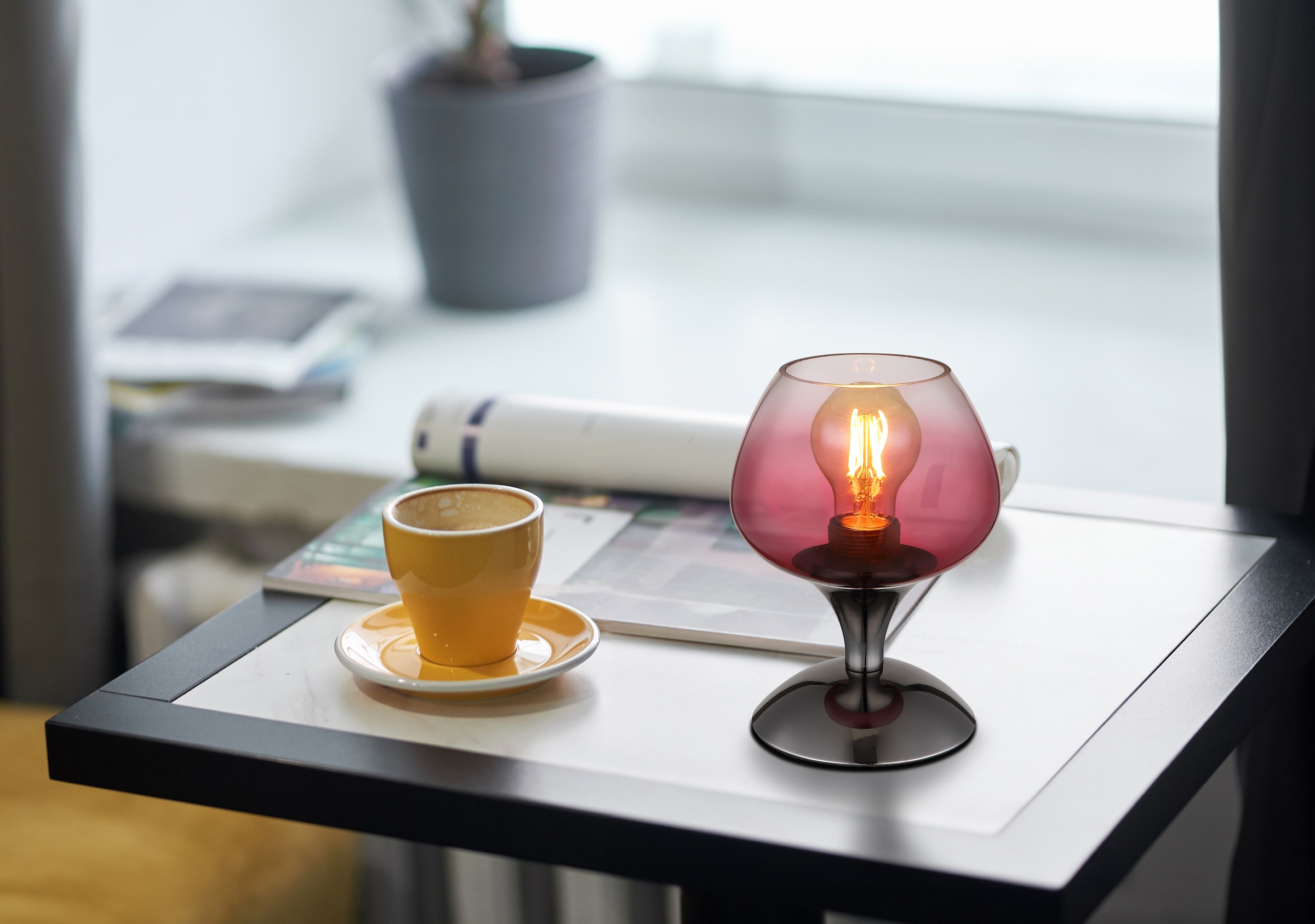 GLOBO LIGHTING Tischleuchte »MAXY«, Leuchtmittel E27 | ohne Leuchtmittel, Tischlampe/Glas brombeerfarben/modern/Wohnzimmer/Schlafzimmer