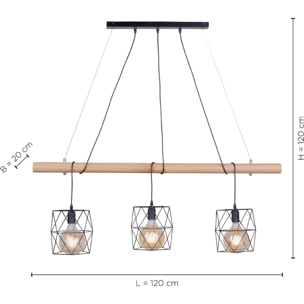 Leuchten Direkt LED Pendelleuchte »EDGAR«, E27, 1 St., Kombination aus lackierten Metallkörbchen & rustikalem Pinienholz