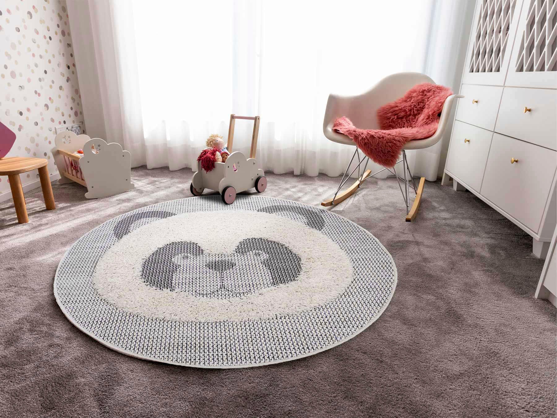 Primaflor-Ideen in Textil Kinderteppich "NAVAJO - Panda" rund 35 mm Höhe Ho günstig online kaufen