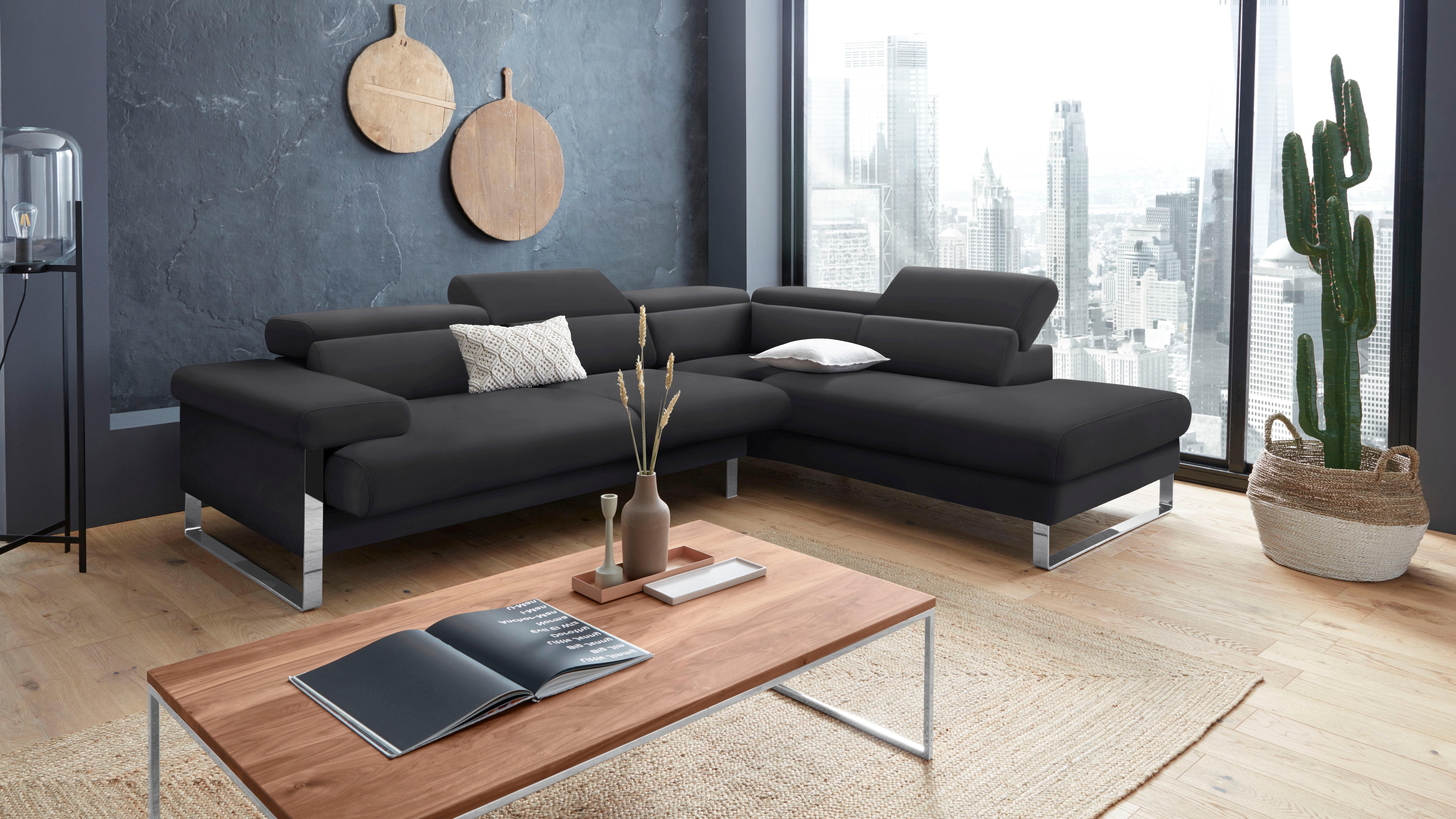 W.SCHILLIG Ecksofa "finn, toller Sitzkomfort, L-Form, hochwertige Verarbeitungsdetails" German Design Award 2016, Fußgestell Chrom glänzend, Breite 281 cm