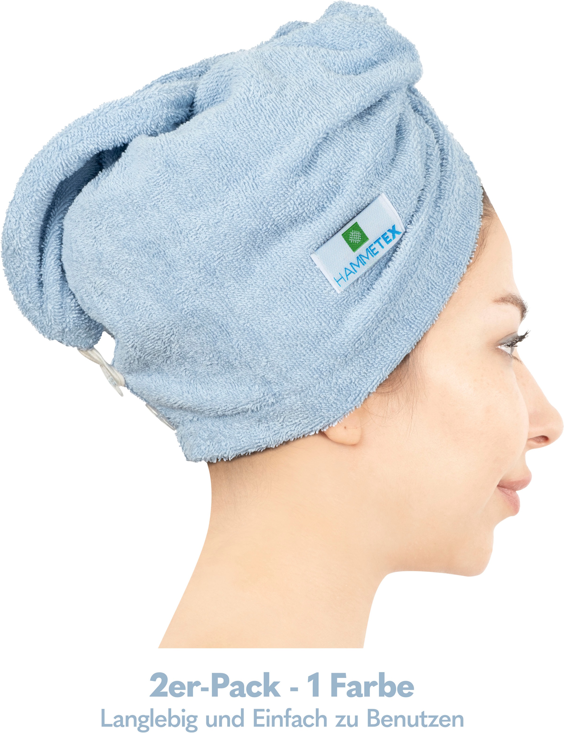 HAMMETEX Turban-Handtuch »2er Set Haarturban Damen, 100% Baumwolle, Flauschig & Schnelltrocknend«, (Set, 2 St., 2), Uni-Farben, weich