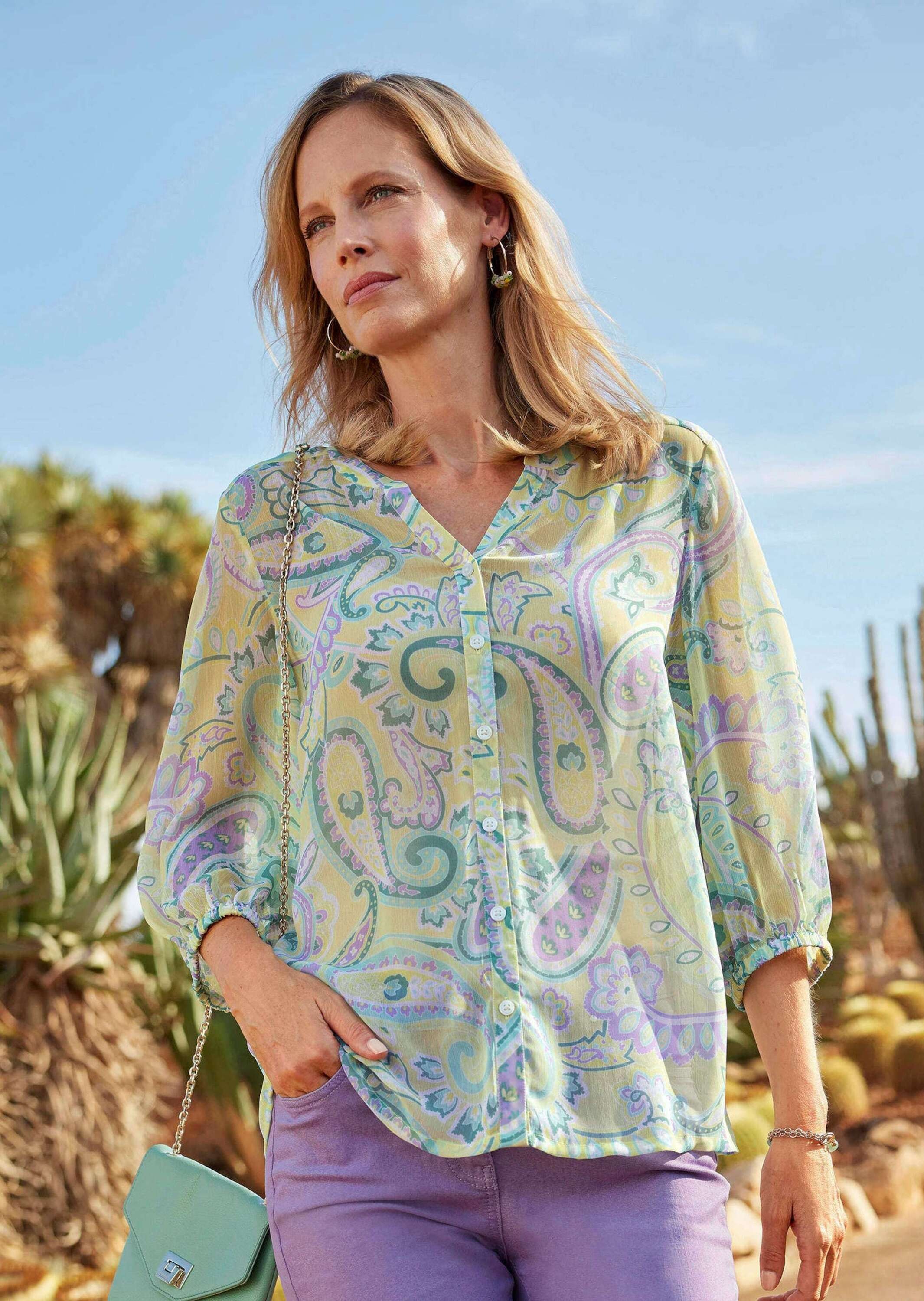 GOLDNER Chiffonbluse »Kurzgröße Druckbluse mit Paisley-Muster«