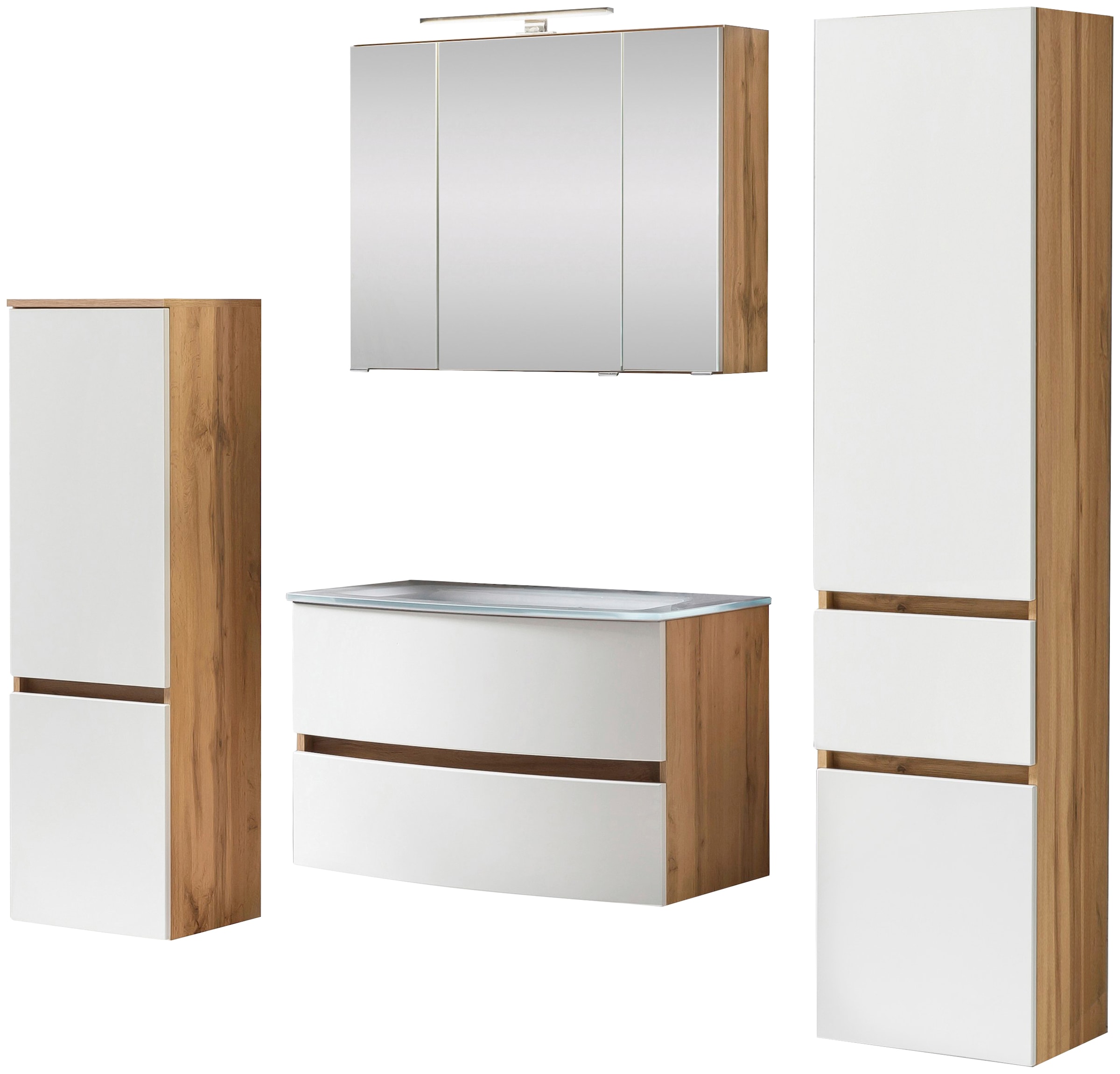 welltime Badezimmer-Set "Kaunas", (Set, 4 St.), Waschtisch-Set mit Midischrank und Seitenschrank, Breite 160 cm