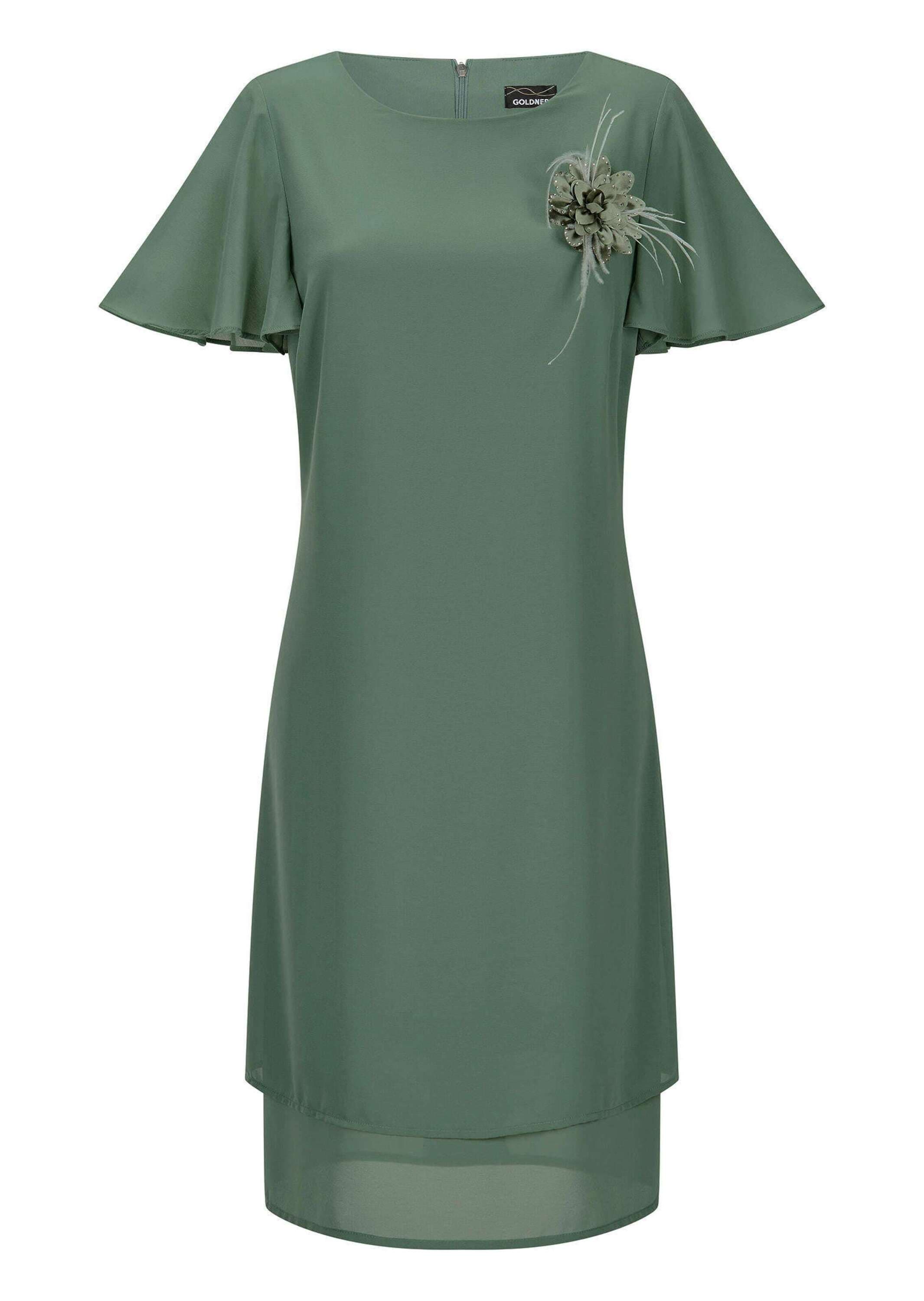 GOLDNER "Kurzgröße Abendkleid mit abnehmbarer Brosche" Ohne Taschen dekorative Blumenbrosche mit Hotfixsteinen