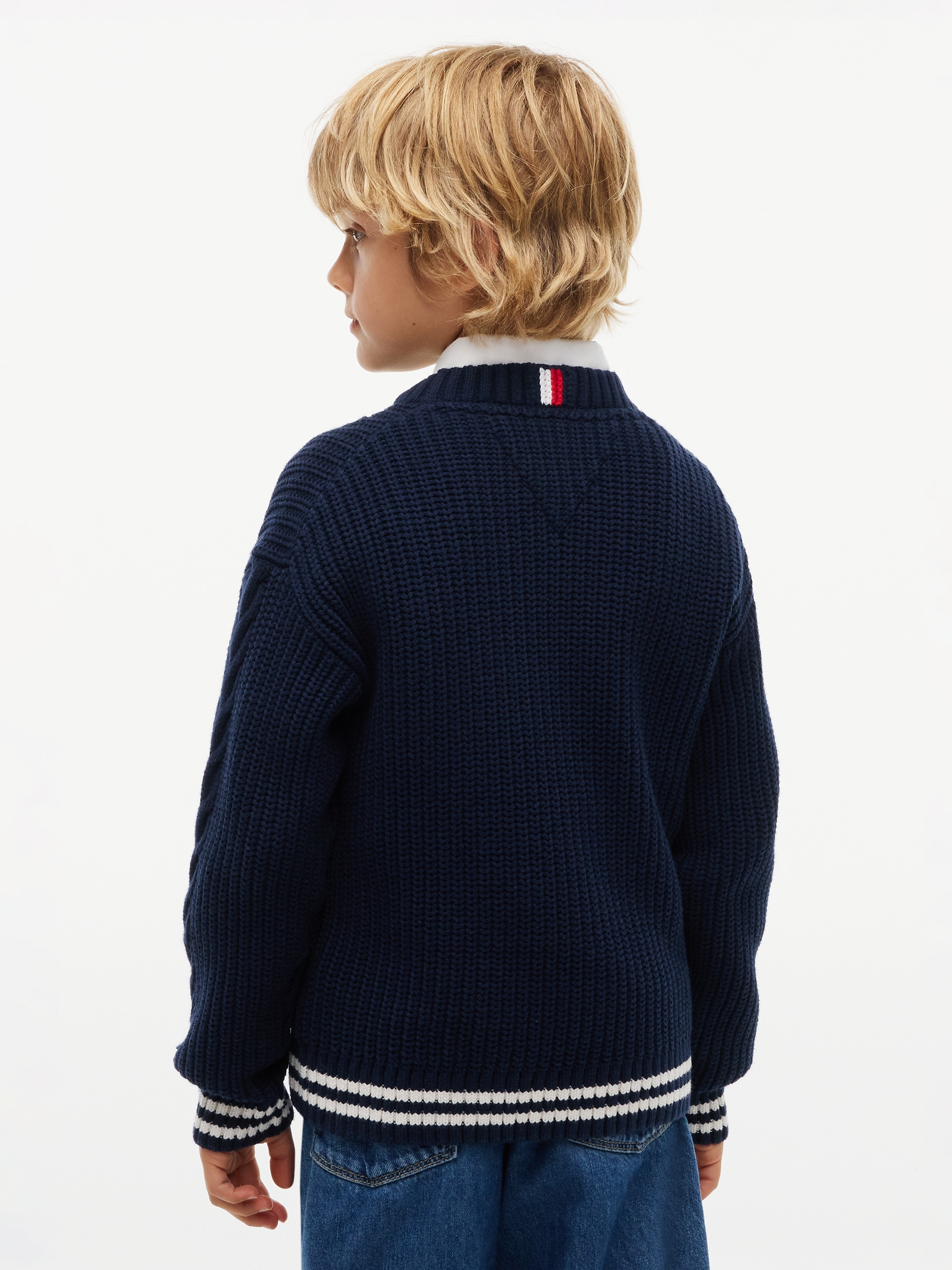 Tommy Hilfiger Strickpullover Rundhalsausschnitt, Regular Fit, Ringelbündchen, Kinder bis 16 Jahre