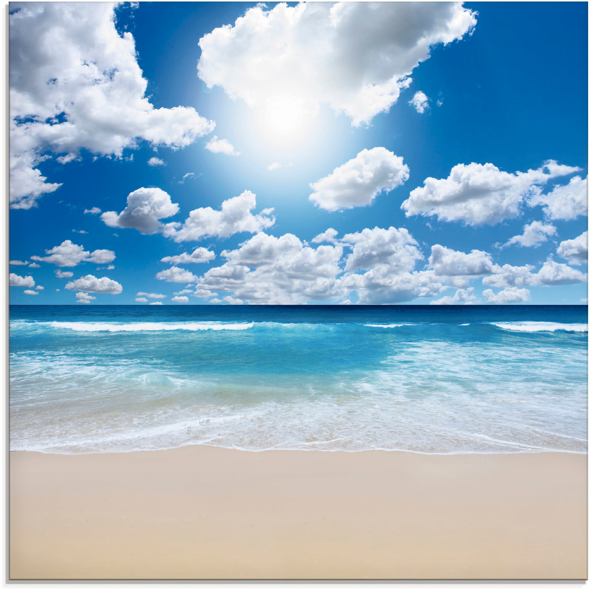Glasbild ARTLAND "Großartige Strandlandschaft", blau (farbe bild(er): blau), B:40cm H:40cm, Bilder, in verschiedenen Größen