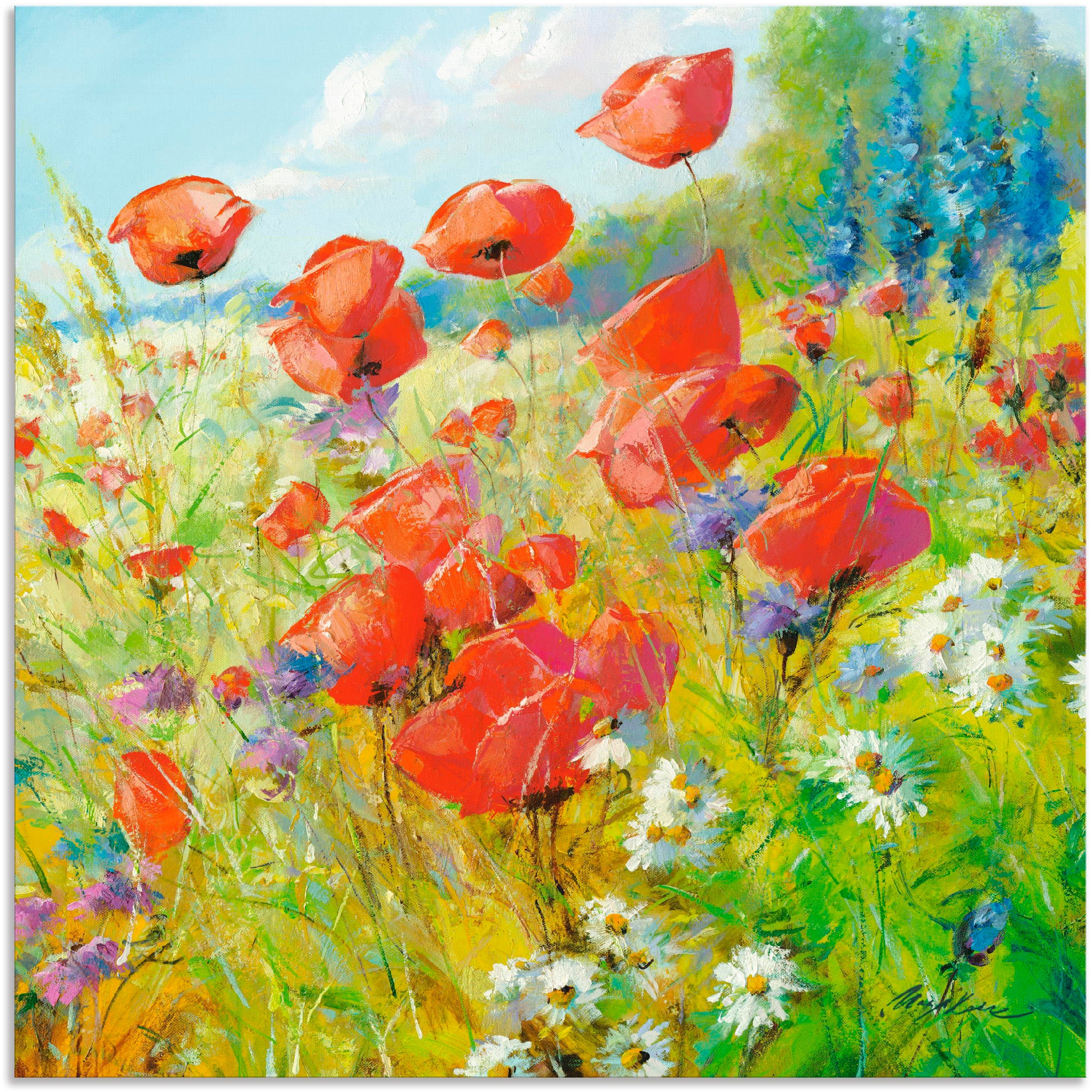 Artland Wandbild »Sommerwiese mit Mohnblumen«, oder St.), | als in versch. (1 Poster Wandaufkleber kaufen Leinwandbild, Blumenwiese, Alubild, BAUR Größen
