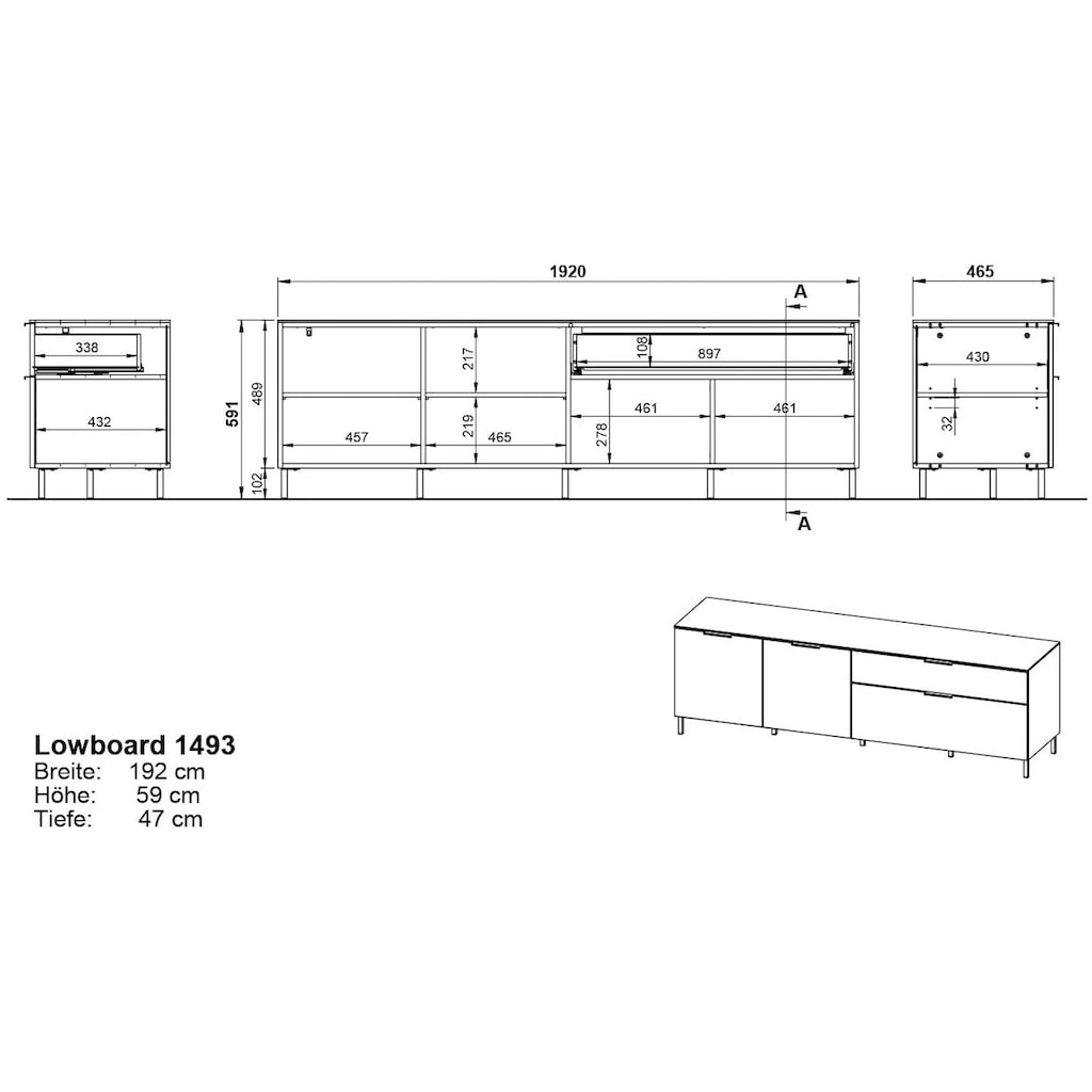 GERMANIA Lowboard »California«, Breite 192 cm, mit filigraner Deckplatte