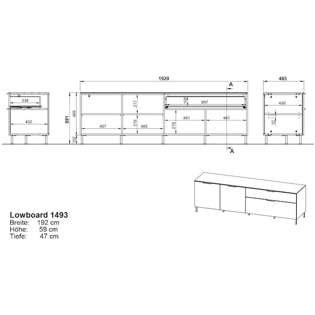 GERMANIA Lowboard »California«, Breite 192 cm, mit filigraner Deckplatte  bestellen | BAUR