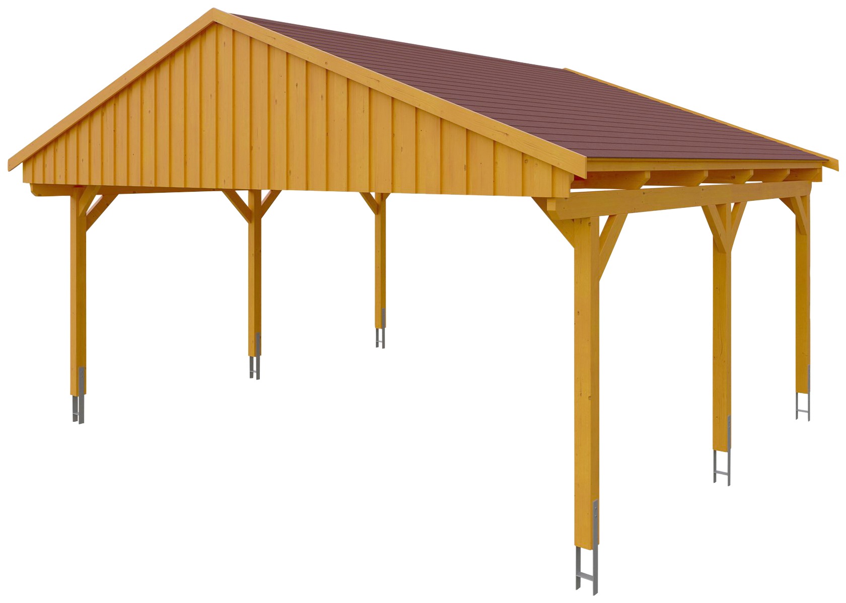 Skanholz Doppelcarport »Fichtelberg«, Leimholz-Nordisches Fichtenholz, hellbraun, mit roten Schindeln
