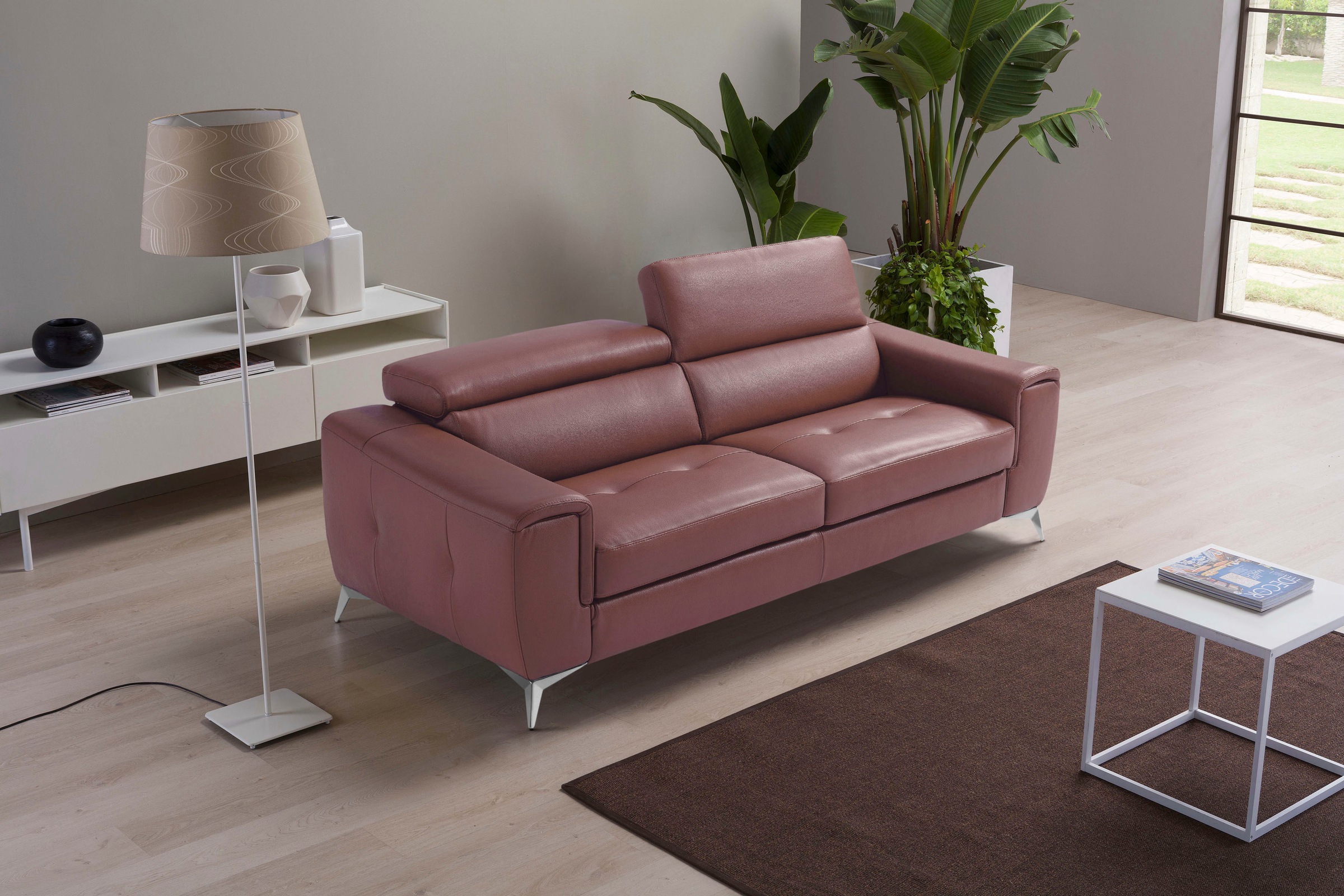 Egoitaliano 2,5-Sitzer »Francine, Designsofa, Loungesofa, Breite 213 cm, Fußfarbe chrom«, Designfuß, Leder BULL, rosebraun