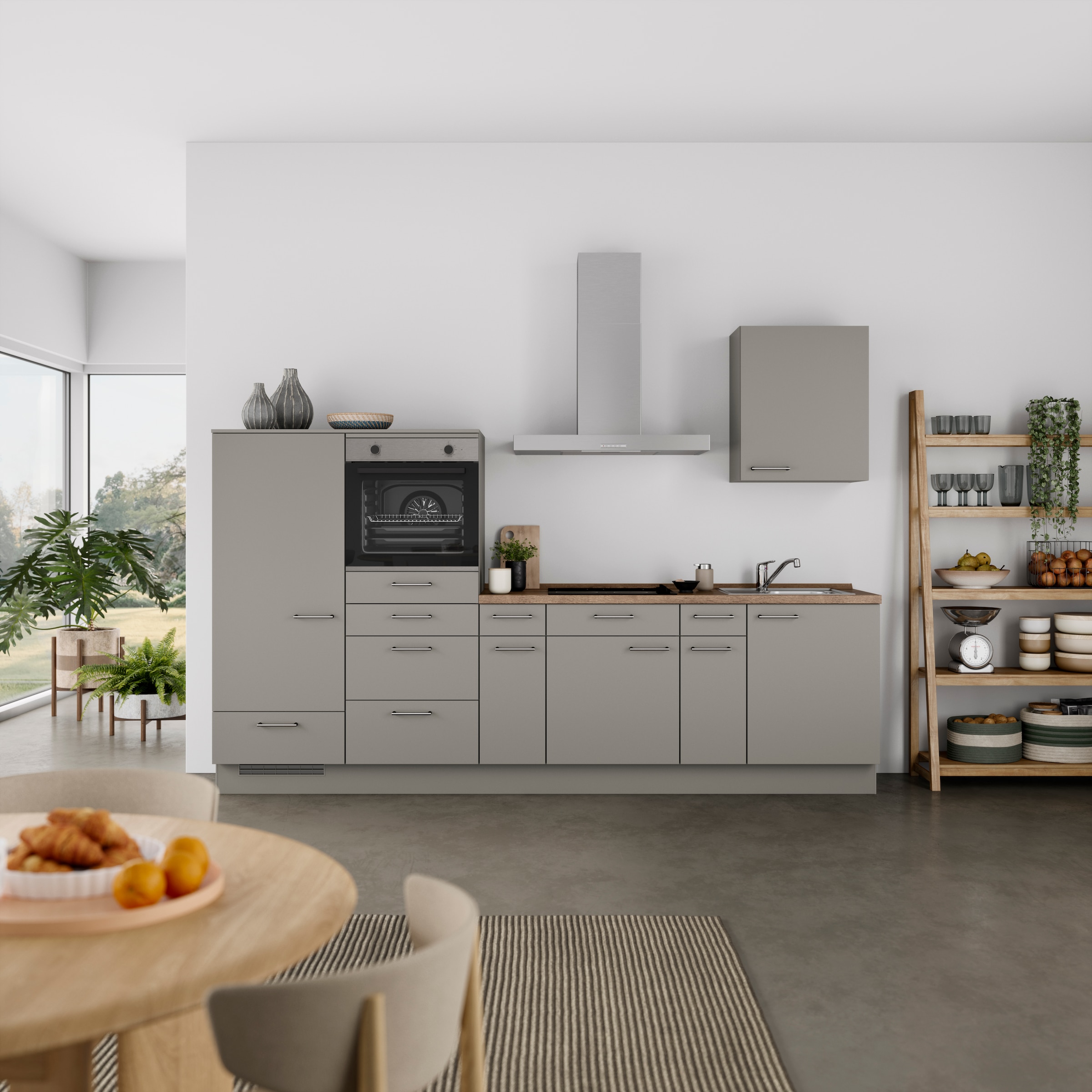 nobilia® Küchenzeile »"Laser I", Ausrichtung wählbar, Breite 300 cm«, vormontiert, wahlw. mit unterschiedlichen E-Geräten-Sets