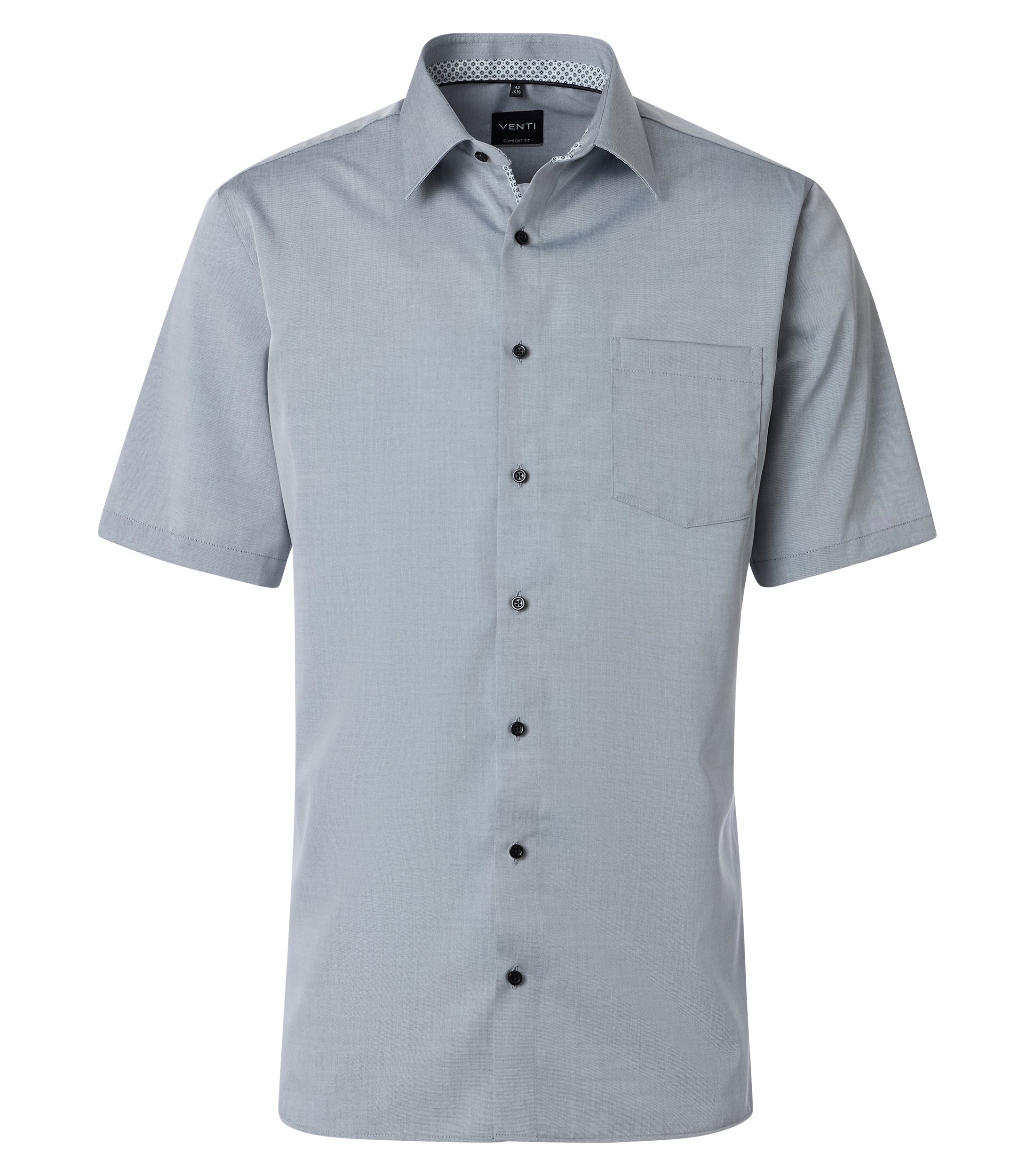 Businesshemd VENTI "VENTI Businesshemd Kurzarm uni", Herren, Gr. 40, Normalgrößen, grau, 100% Baumwolle, unifarben, comfort fit, Hemden